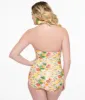 Esther Williams 1950s Light Pink & Fruit Print One Piece Swimsuit sold by Unique Vintage