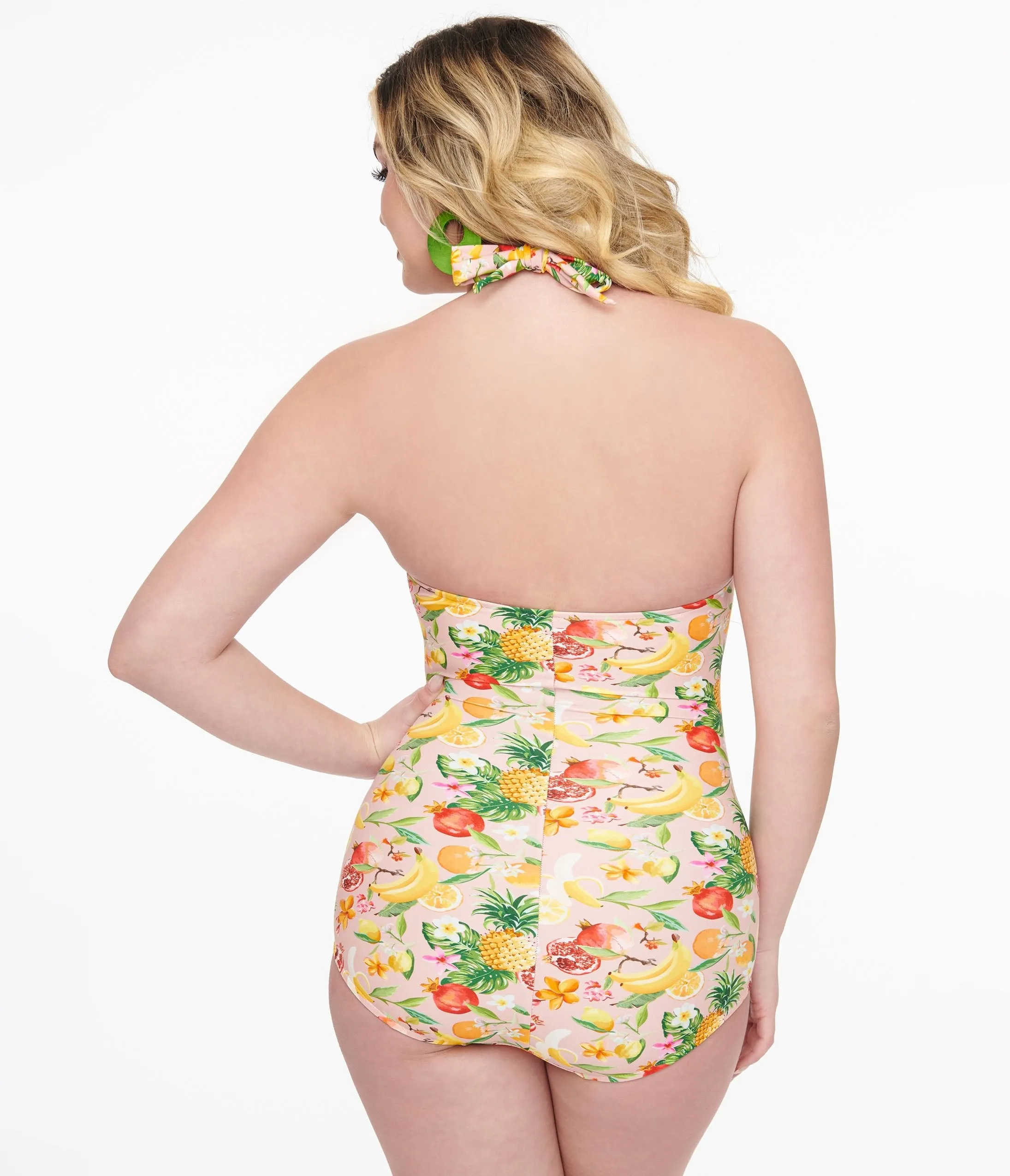 Esther Williams 1950s Light Pink & Fruit Print One Piece Swimsuit sold by Unique Vintage product image thumbnail 2