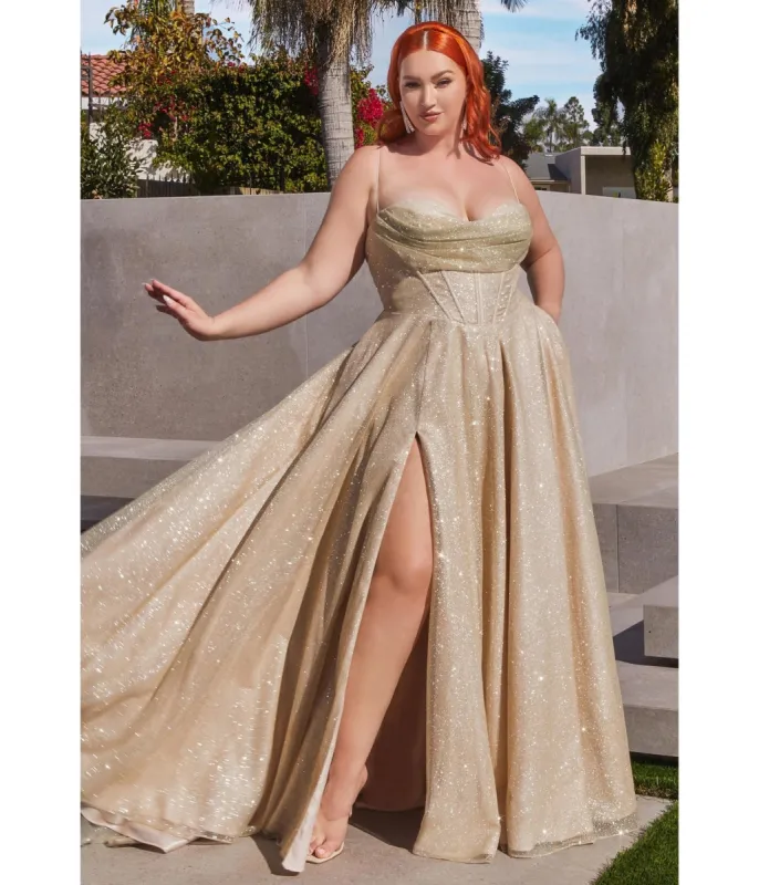 Cinderella Divine  Plus Size Champagne Glitter Corset Prom Ball Gown sold by Unique Vintage