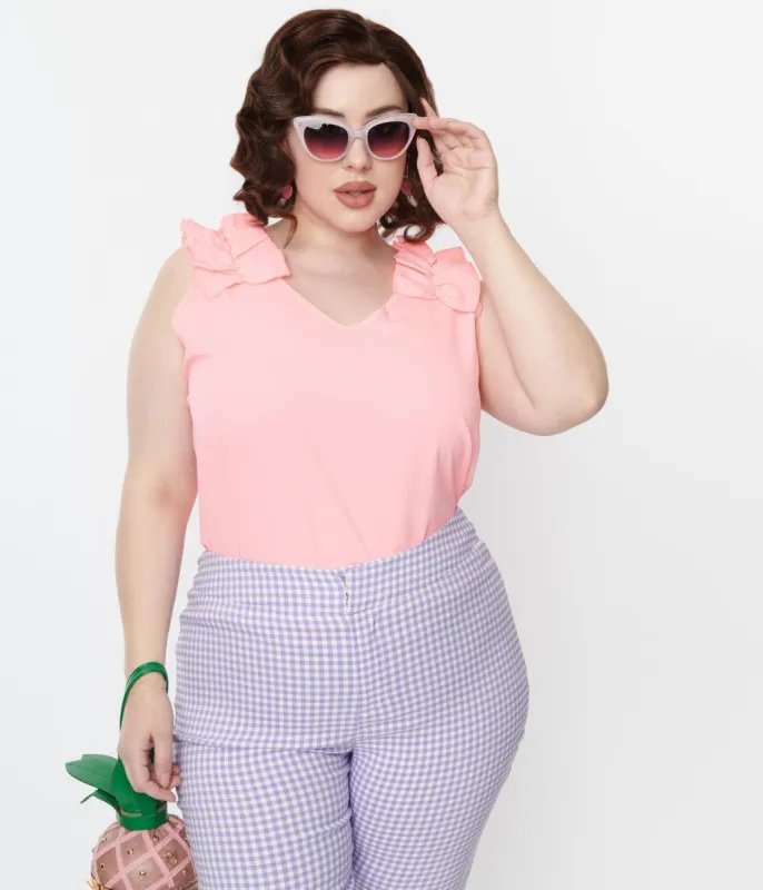 Pink Sleeveless Ruffled Trim Top sold by Unique Vintage