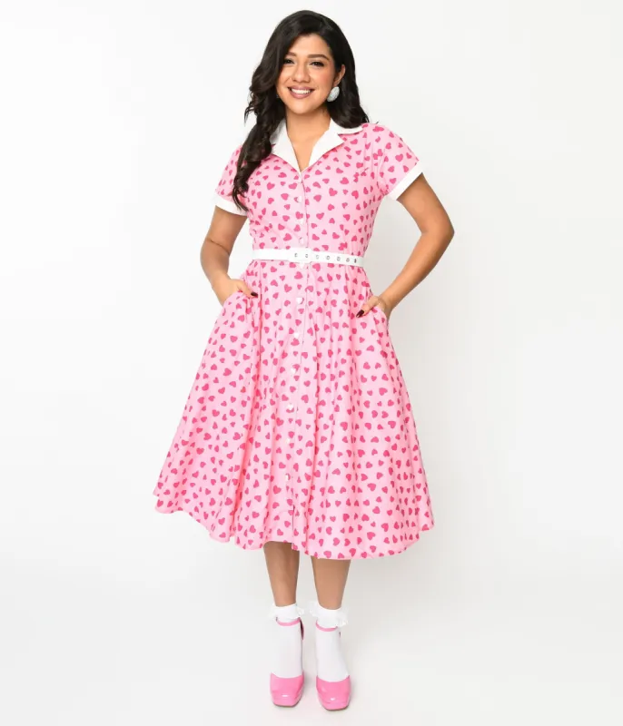 Unique Vintage Hot Pink Heart Alexis Swing Dress made by Unique Vintage