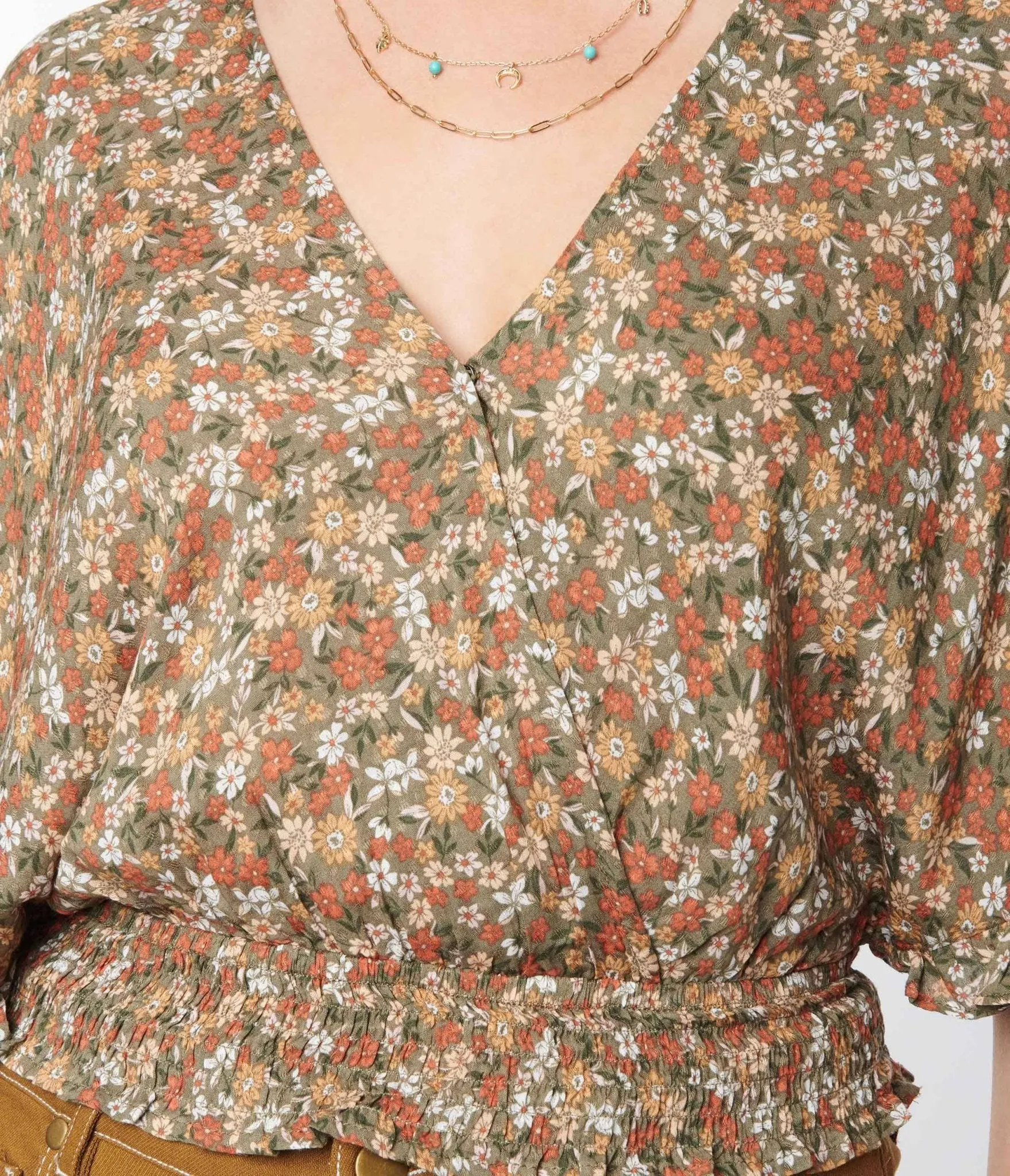 1970s Green & Ditsy Floral Surplice Blouse sold by Unique Vintage product image thumbnail 2