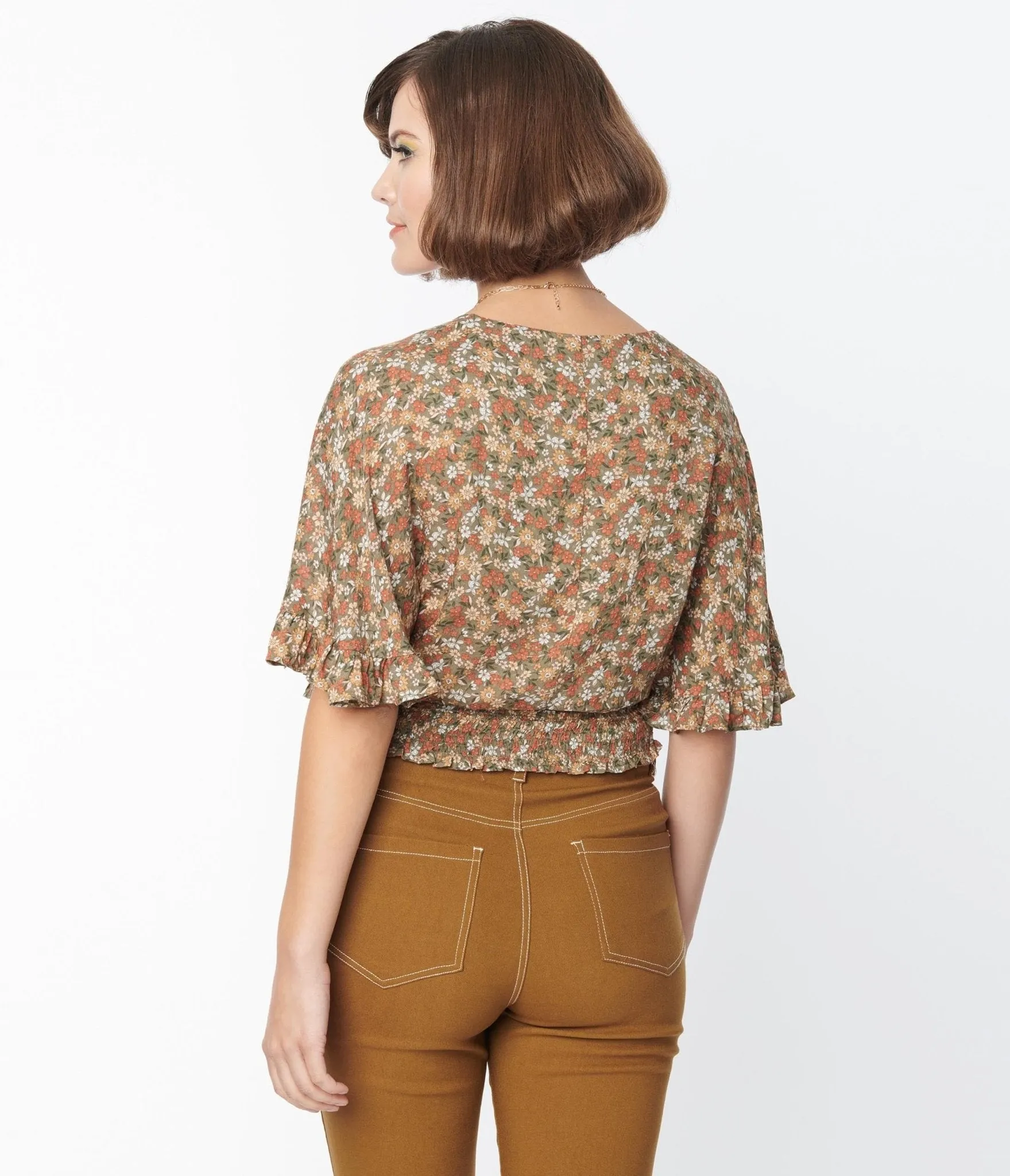 1970s Green & Ditsy Floral Surplice Blouse sold by Unique Vintage product image thumbnail 3