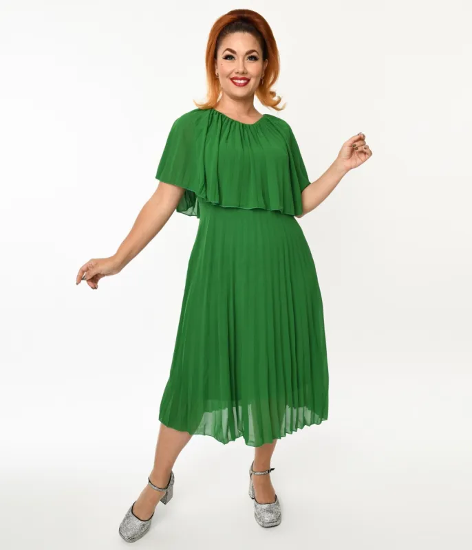 Plus Size Green Pleated Midi Dress sold by Unique Vintage