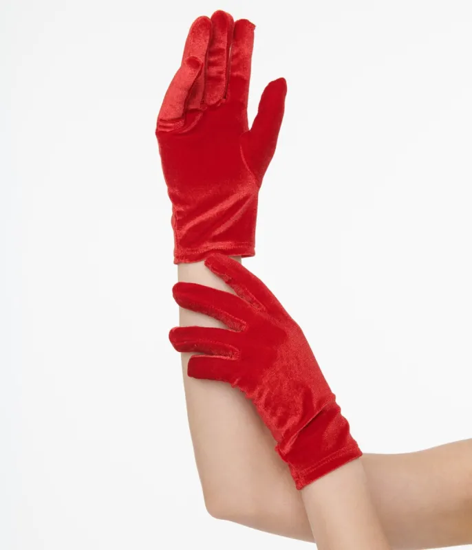 Unique Vintage 1950s Red Velvet Gloves sold by Unique Vintage