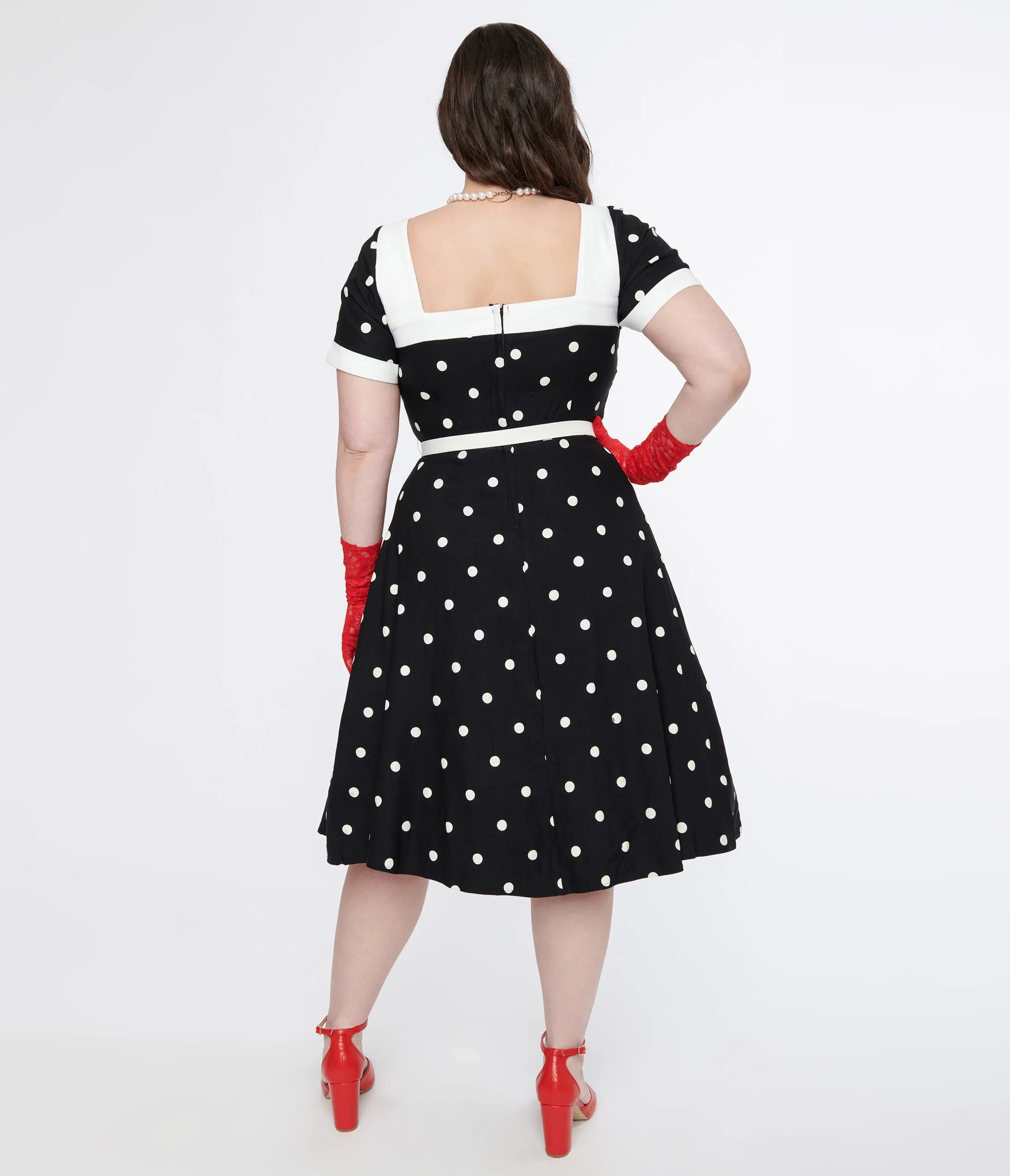 Unique Vintage Plus Size 1950s Black & White Polka Dot Swing Dress sold by Unique Vintage product image thumbnail 2