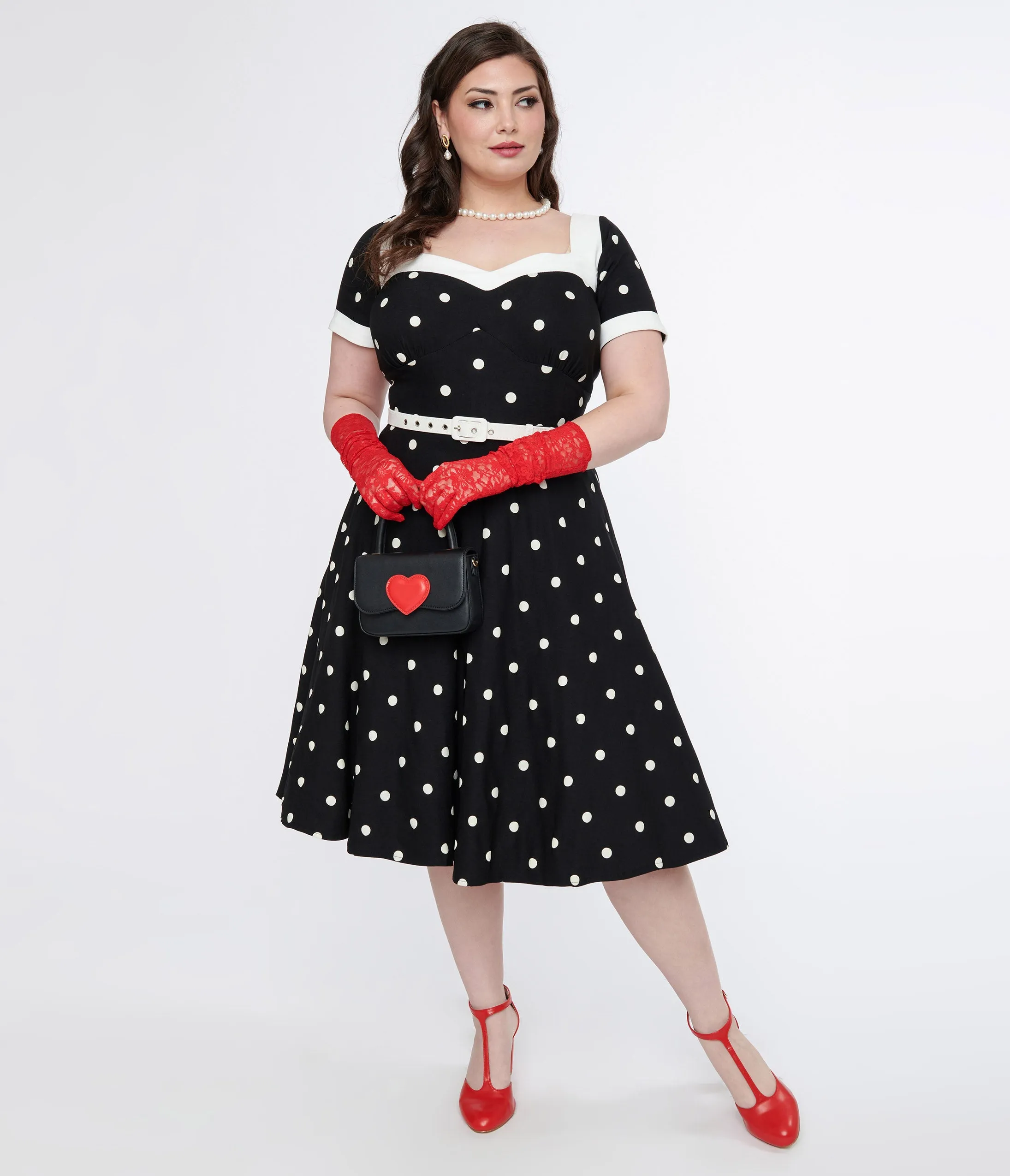 Unique Vintage Plus Size 1950s Black & White Polka Dot Swing Dress sold by Unique Vintage