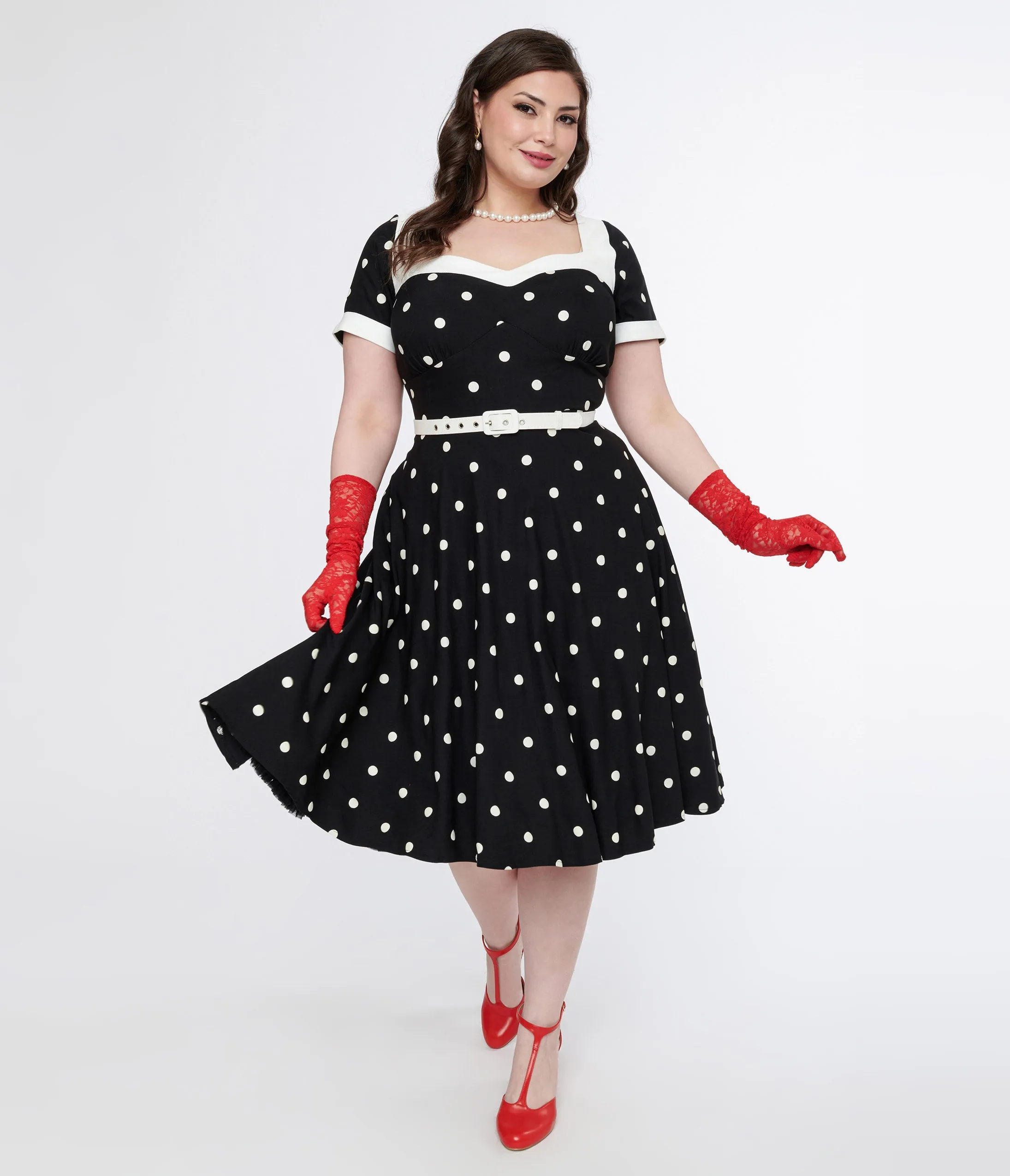 Unique Vintage Plus Size 1950s Black & White Polka Dot Swing Dress sold by Unique Vintage product image thumbnail 3