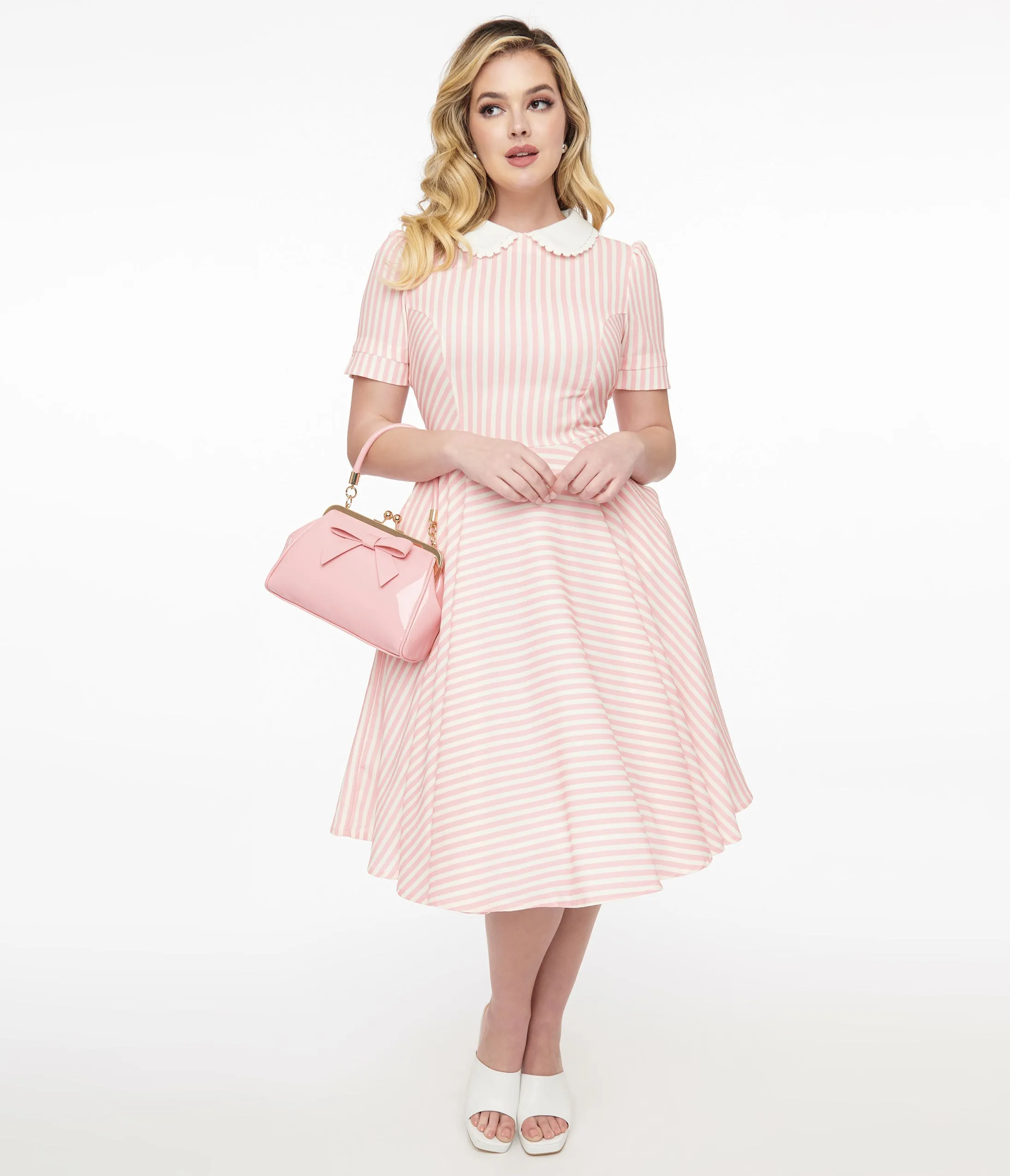 1950s Pink & White Striped Brielle Swing Dress sold by Unique Vintage
