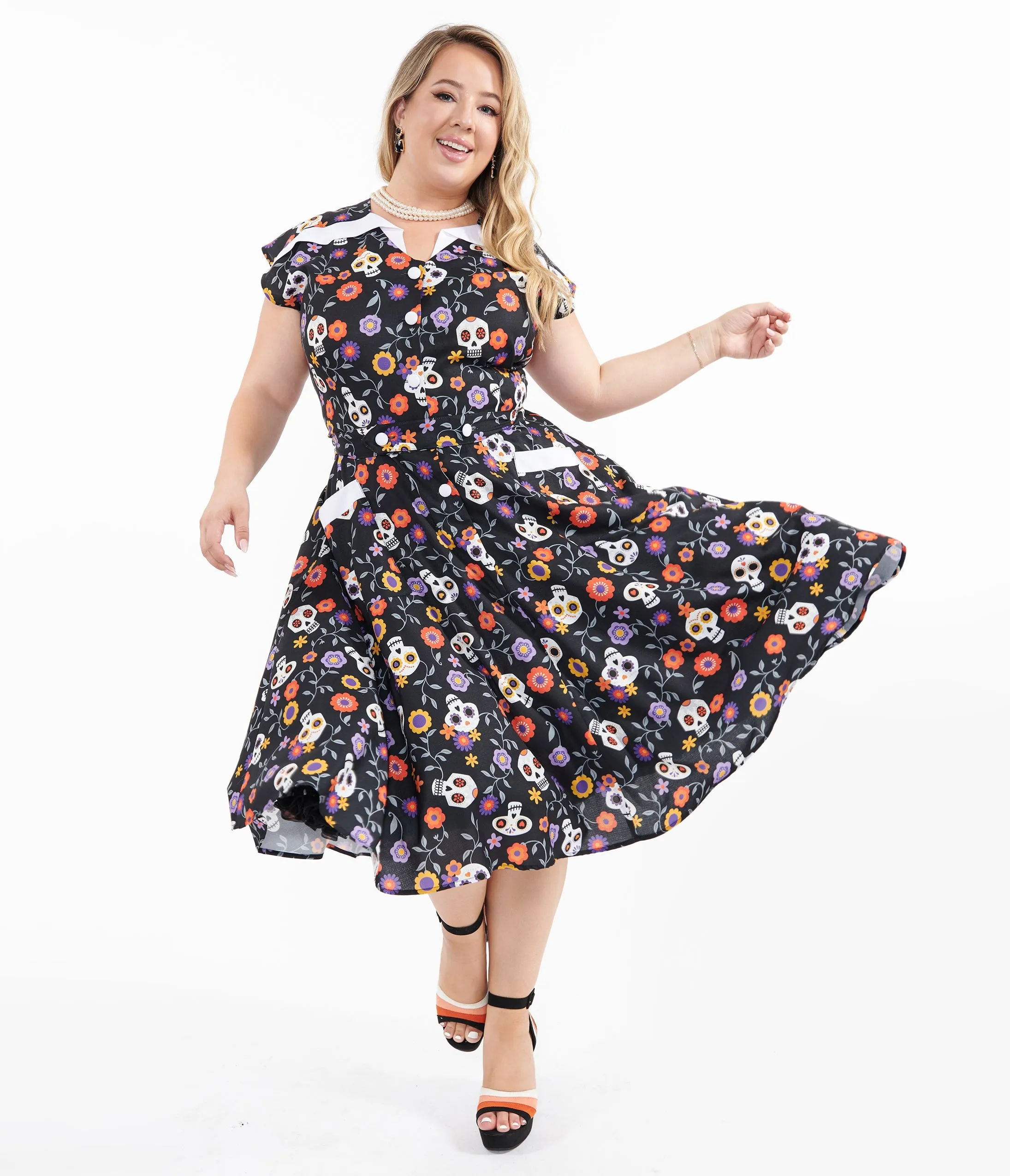Unique Vintage Plus Size Sugar Skulls Hedda Swing Dress sold by Unique Vintage
