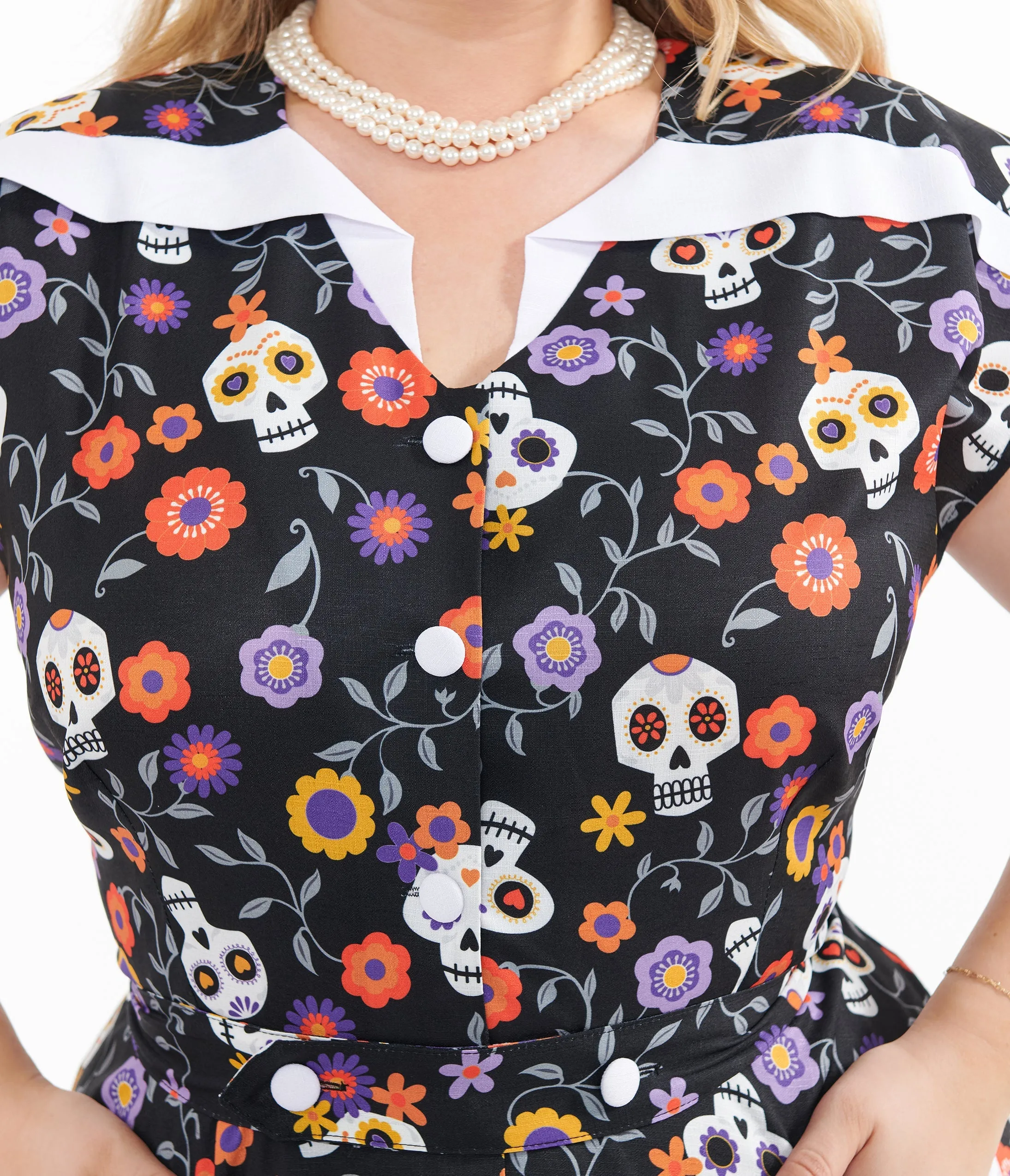 Unique Vintage Plus Size Sugar Skulls Hedda Swing Dress sold by Unique Vintage product image thumbnail 2