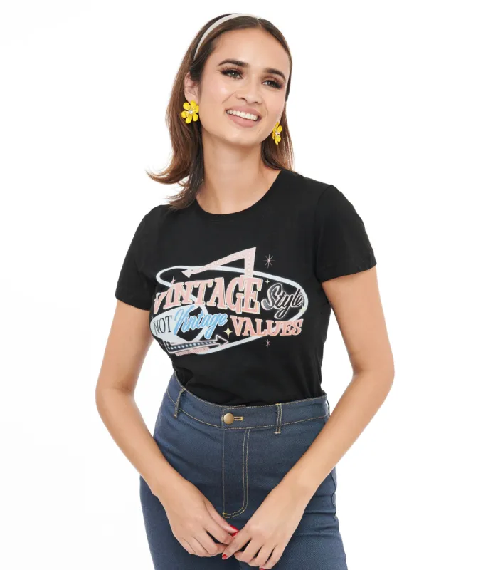 1950s Black Vintage Style Not Vintage Values Fitted Graphic Tee sold by Unique Vintage