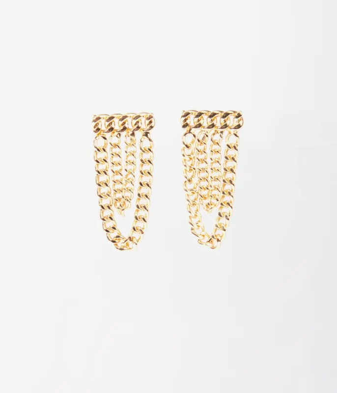 Gold Curb Chain Link Earrings sold by Unique Vintage