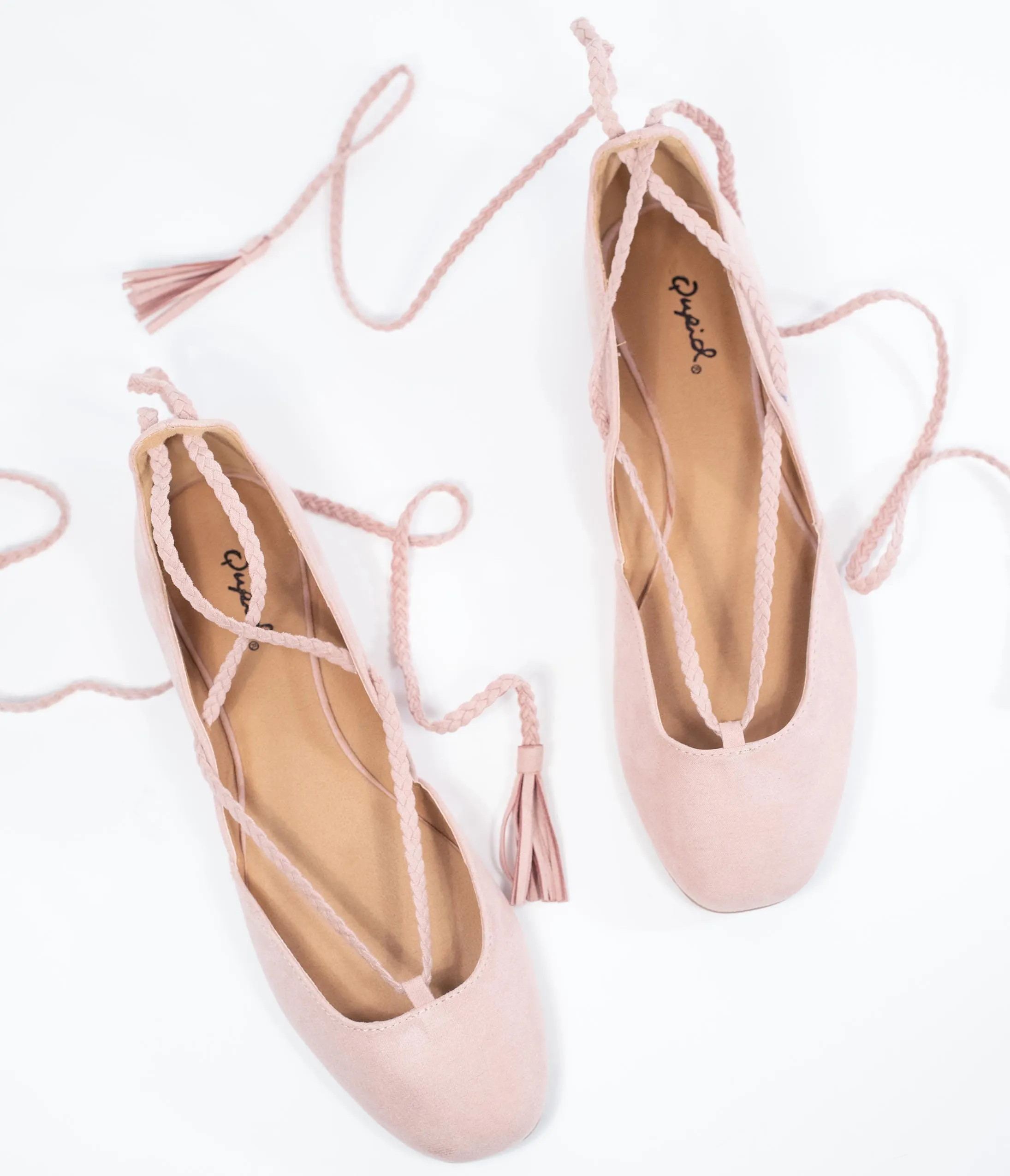 Blush Pink Suede Lace Up Flats sold by Unique Vintage