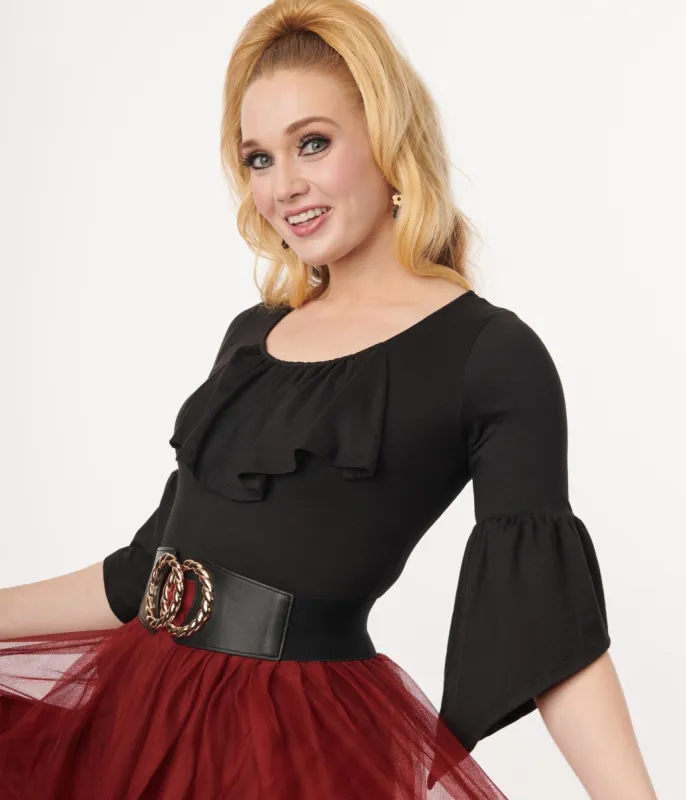 Black Ruffled Duchess Top sold by Unique Vintage