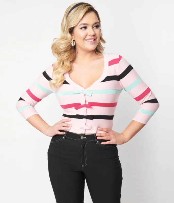 Unique Vintage Pink & Multi Stripe Cardigan sold by Unique Vintage