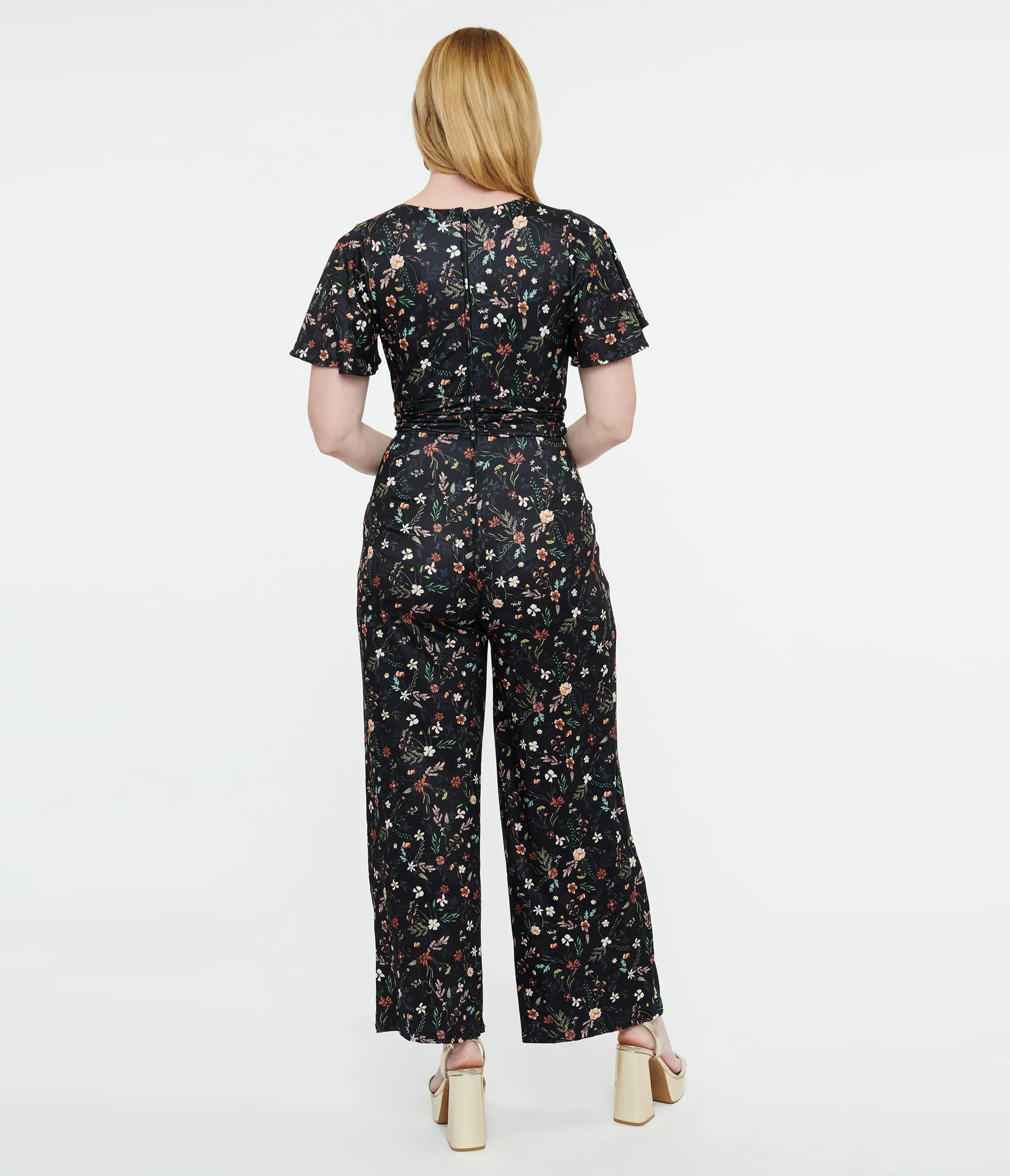 Dolly & Dotty Black Floral Meadow Butterfly Sleeve Jumpsuit sold by Unique Vintage product image thumbnail 3