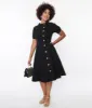 Unique Vintage Black Button Swing Dress sold by Unique Vintage