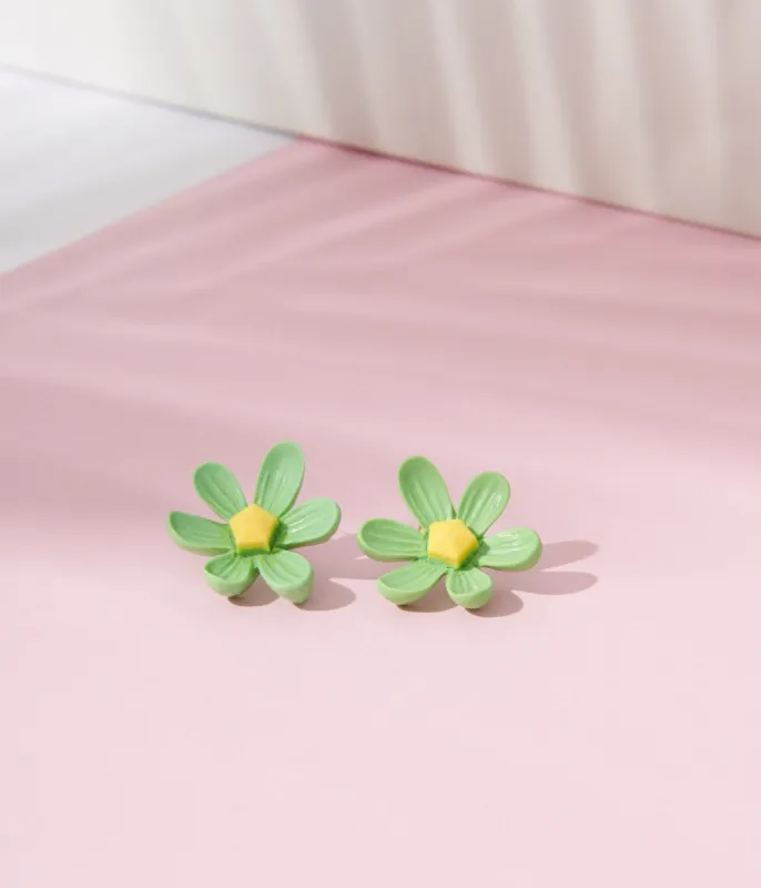 Green Flower Stud Earrings sold by Unique Vintage
