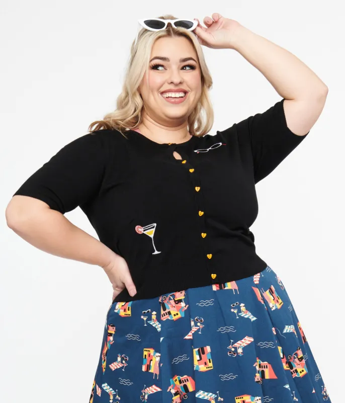 Plus Size 1950s Black Summer Lovin Cardigan made by Unique Vintage