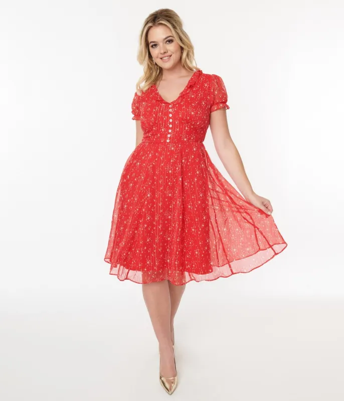Hell Bunny Red & White Star Cassiopeia Swing Dress sold by Unique Vintage