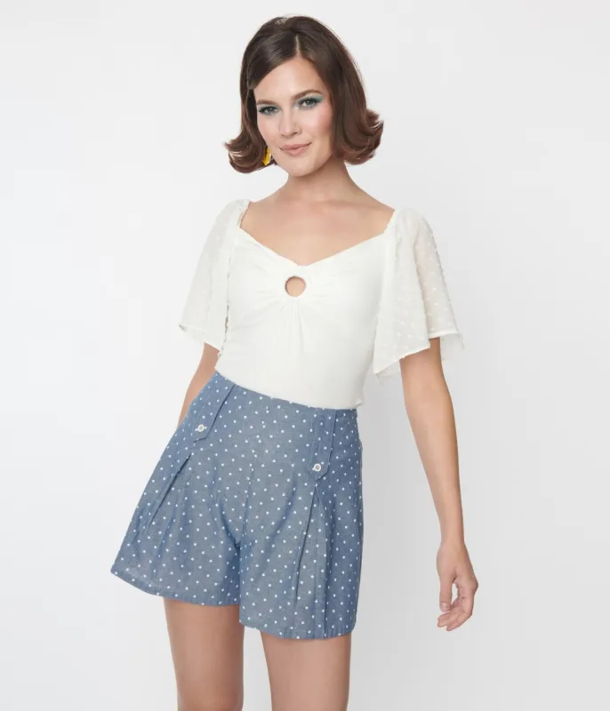 Ivory Swiss Dot Flutter Sleeve Top sold by Unique Vintage