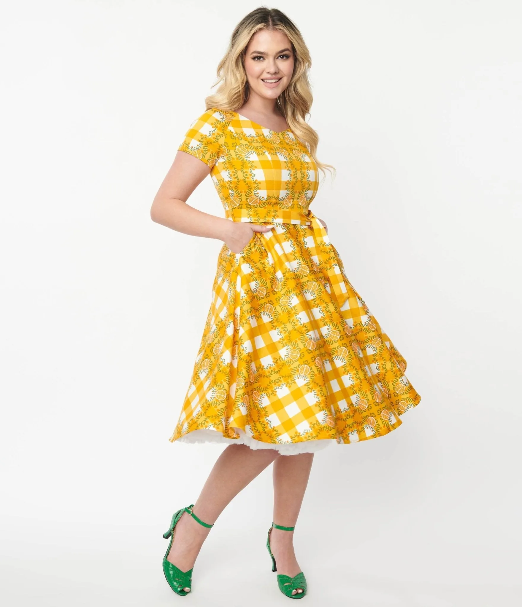 Orange Tree Gingham Swing Dress sold by Unique Vintage