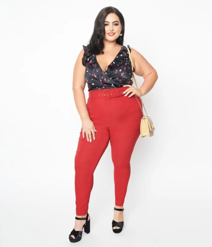 Unique Vintage Plus Size Red Belted Rizzo Pants sold by Unique Vintage