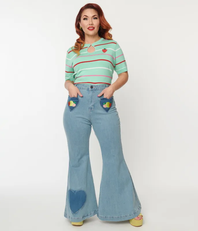 Hell Bunny Plus Size 1970s Light Blue Denim Molly Jeans sold by Unique Vintage