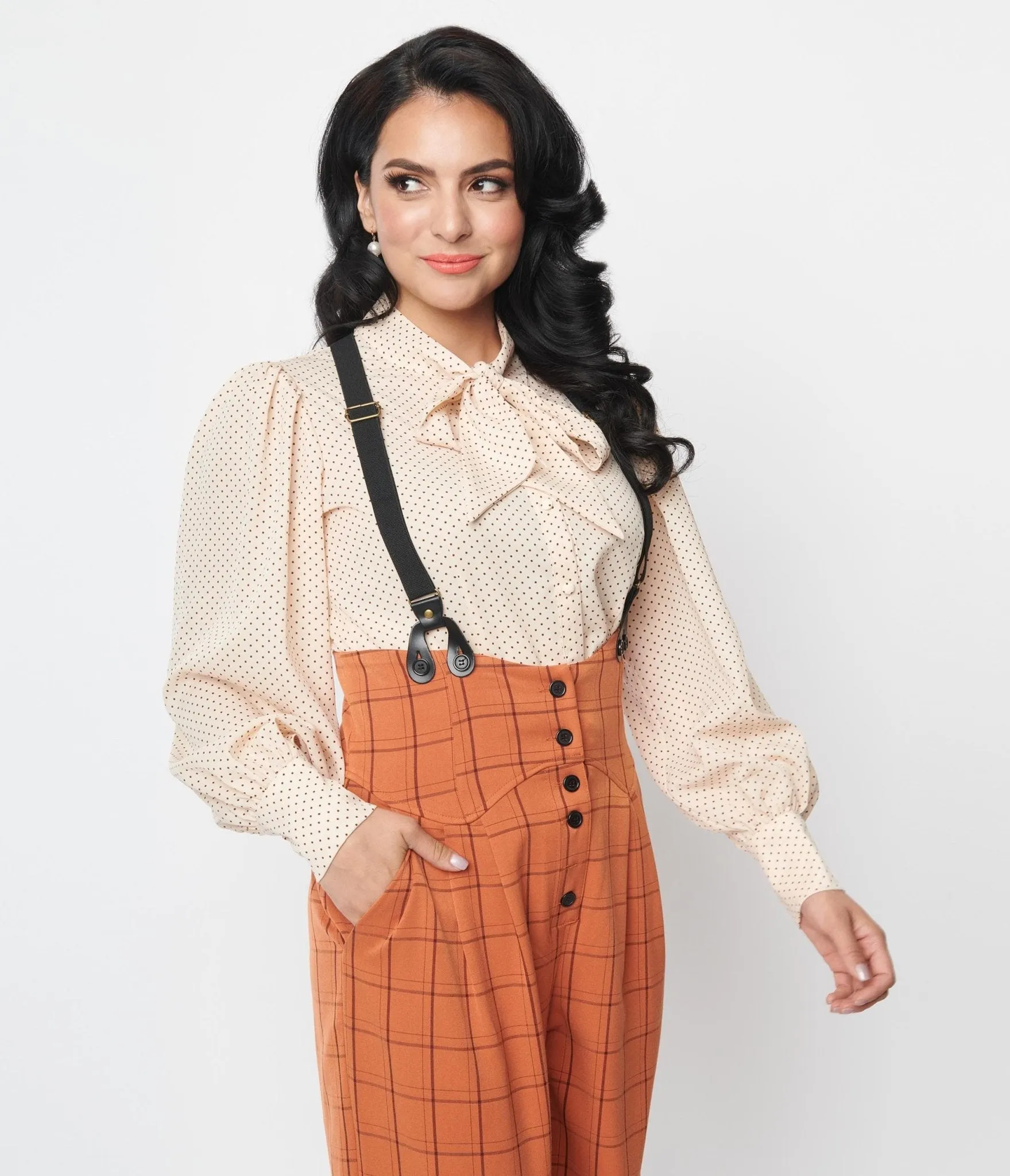 Unique Vintage Cream & Brown Pin Dot Gwen Blouse sold by Unique Vintage