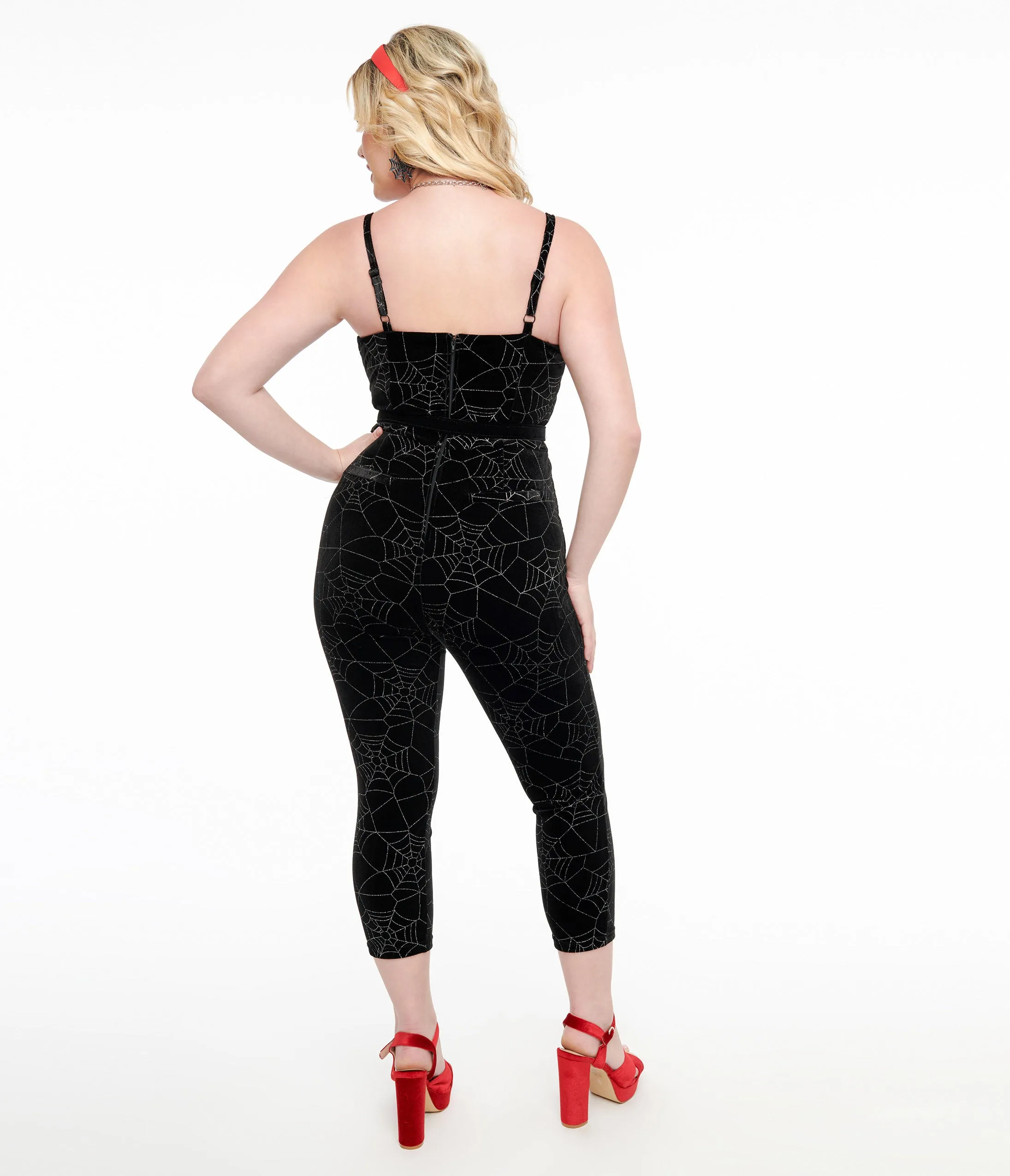 Unique Vintage 1950s Black Velvet & Silver Web Cropped Jumpsuit sold by Unique Vintage product image thumbnail 3