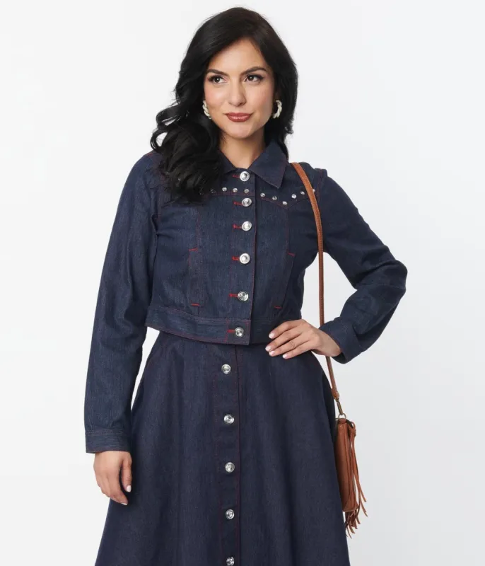 Unique Vintage Dark Denim Western Boxy Crop Jacket sold by Unique Vintage