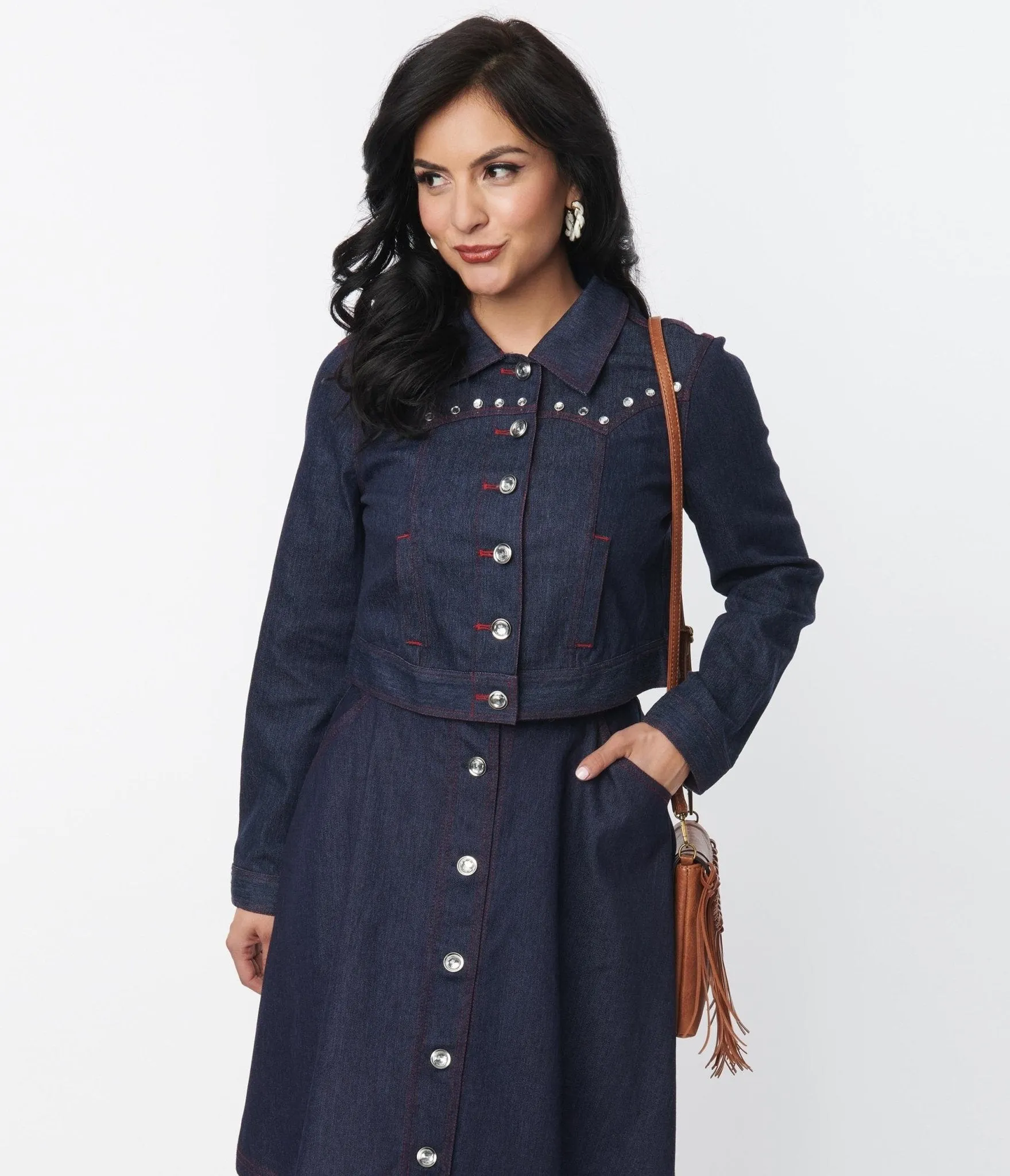 Unique Vintage Dark Denim Western Boxy Crop Jacket sold by Unique Vintage product image thumbnail 4