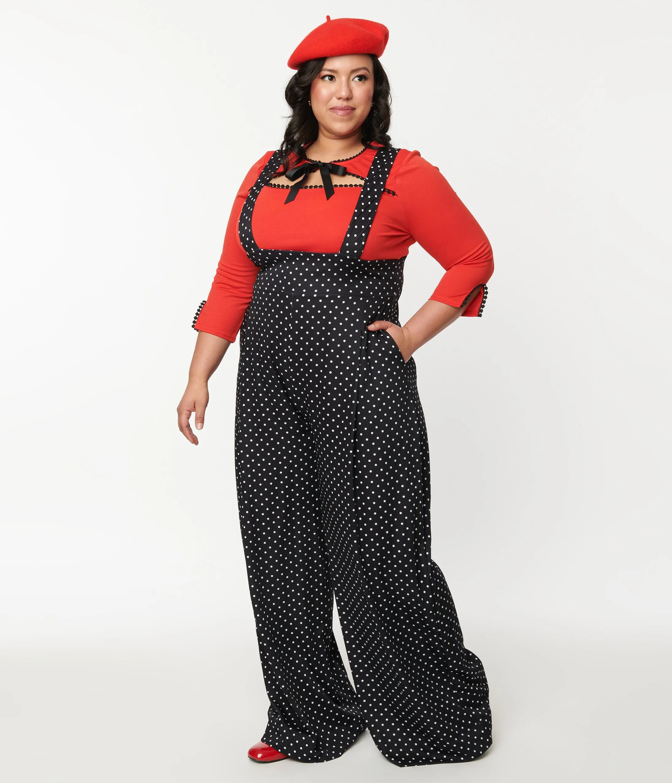 Unique Vintage Plus Size Black & White Pin Dot Rochelle Suspender Pants sold by Unique Vintage