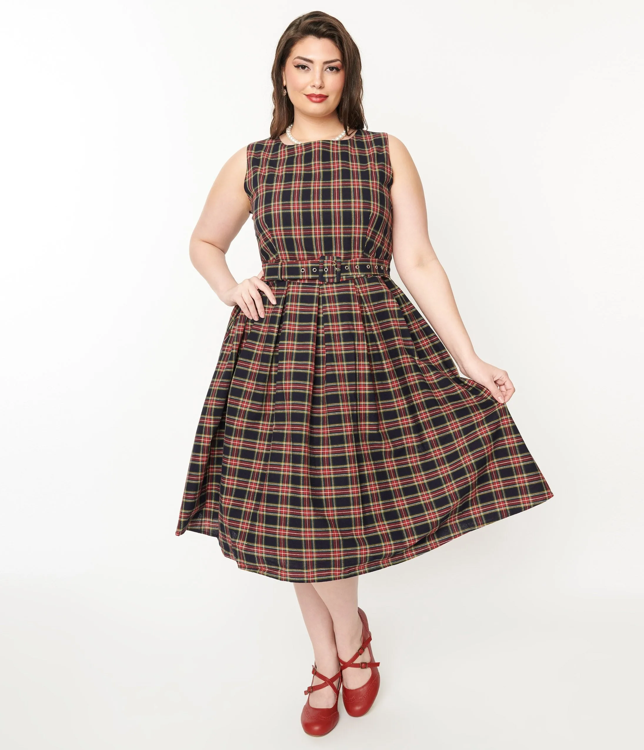 Dolly & Dotty Black & Red Plaid Annie Swing Dress sold by Unique Vintage