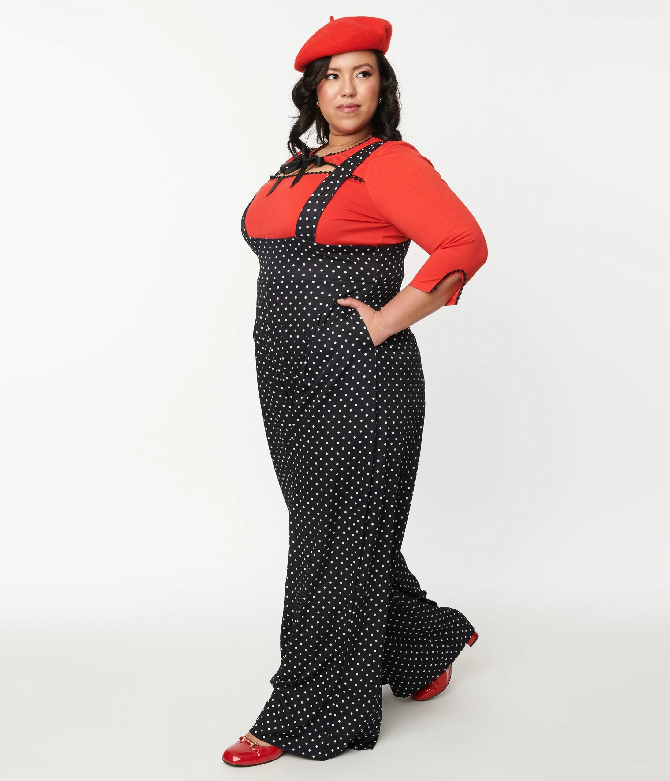 Unique Vintage Plus Size Black & White Pin Dot Rochelle Suspender Pants sold by Unique Vintage product image thumbnail 3