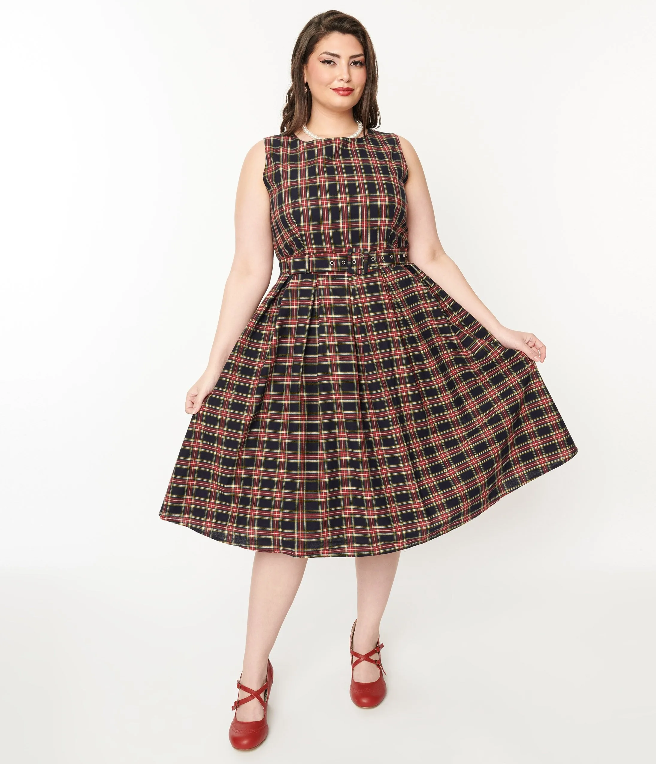Dolly & Dotty Black & Red Plaid Annie Swing Dress sold by Unique Vintage product image thumbnail 2