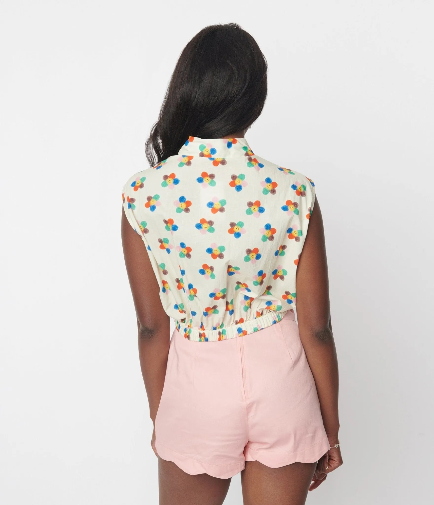 Ivory & Multicolor Happy Daisies Sleeveless Top sold by Unique Vintage product image thumbnail 2