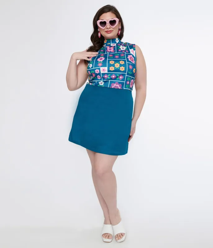 Smak Parlour Plus Size Teal Wallpaper Floral Print Mini Dress sold by Unique Vintage