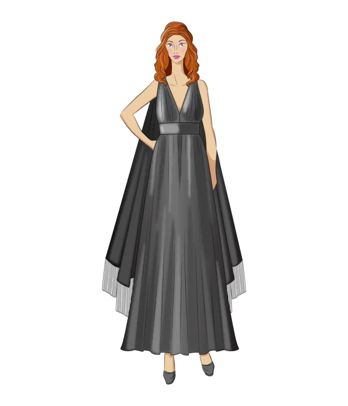 Smak Parlour 1970s Silver Fringe Cape Maxi Dress sold by Unique Vintage