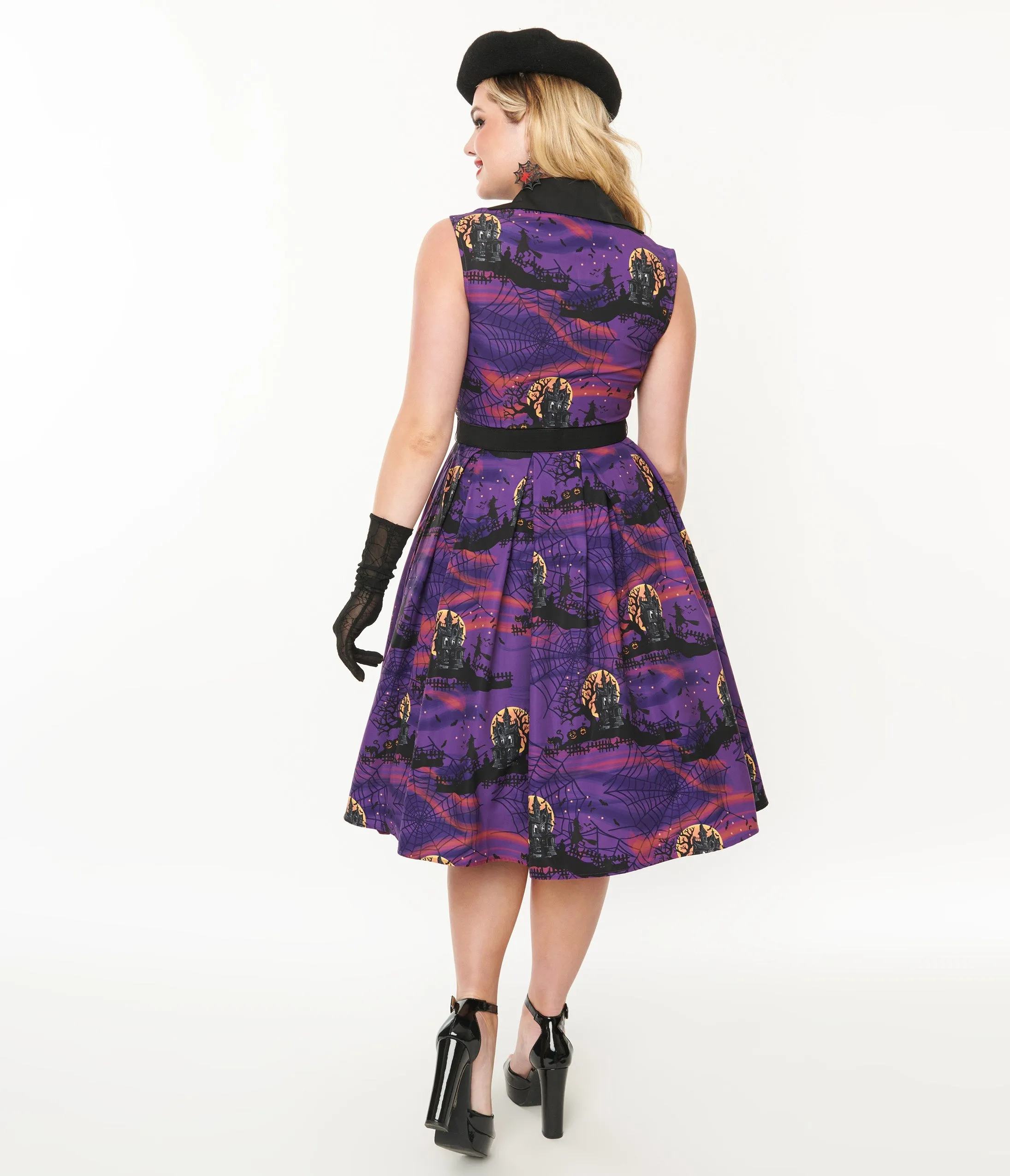 Unique Vintage 1950s Purple Halloween Print Edith Swing Dress sold by Unique Vintage product image thumbnail 3