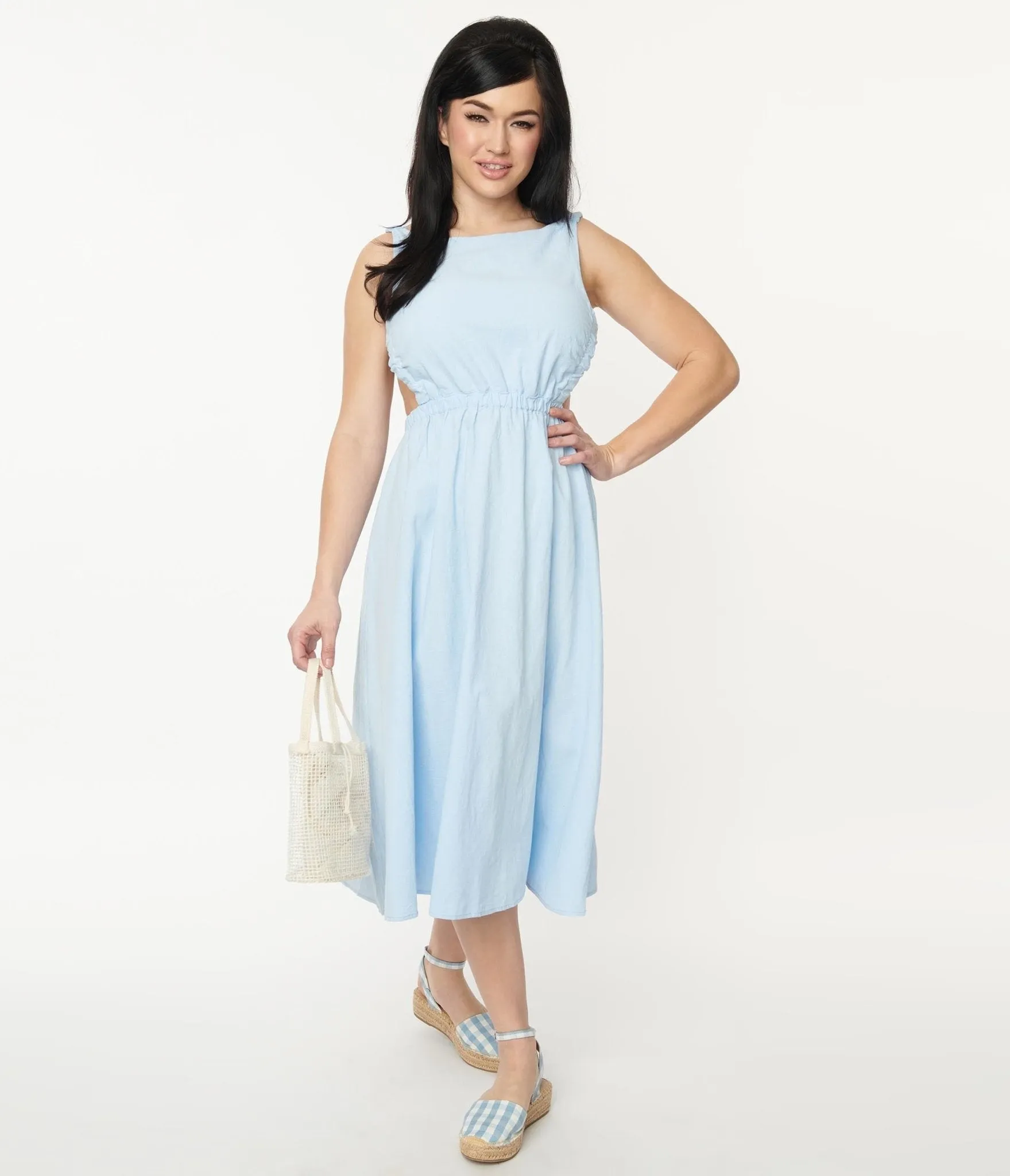 Light Blue Open Back Midi Dress sold by Unique Vintage product image thumbnail 4