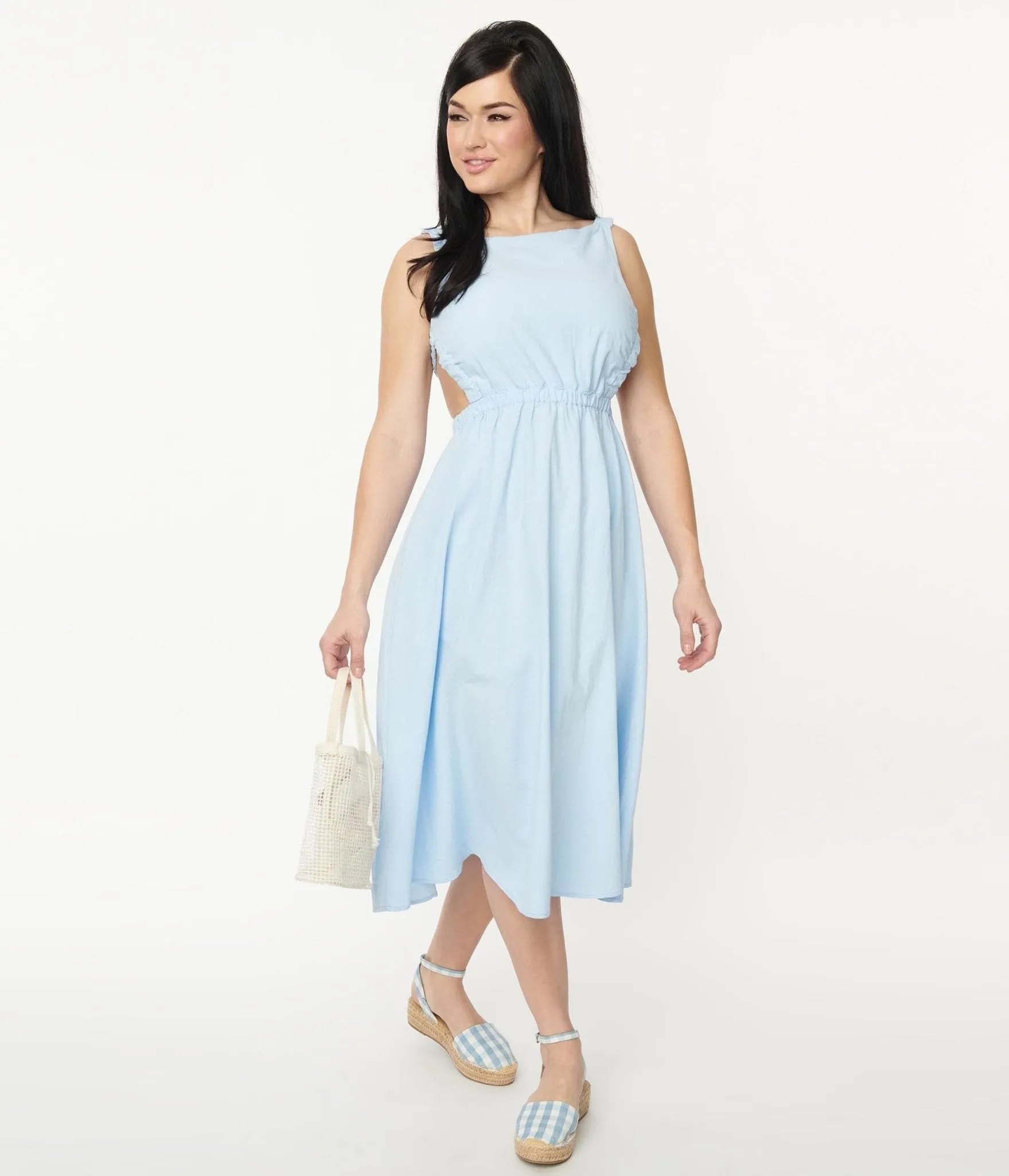 Light Blue Open Back Midi Dress sold by Unique Vintage