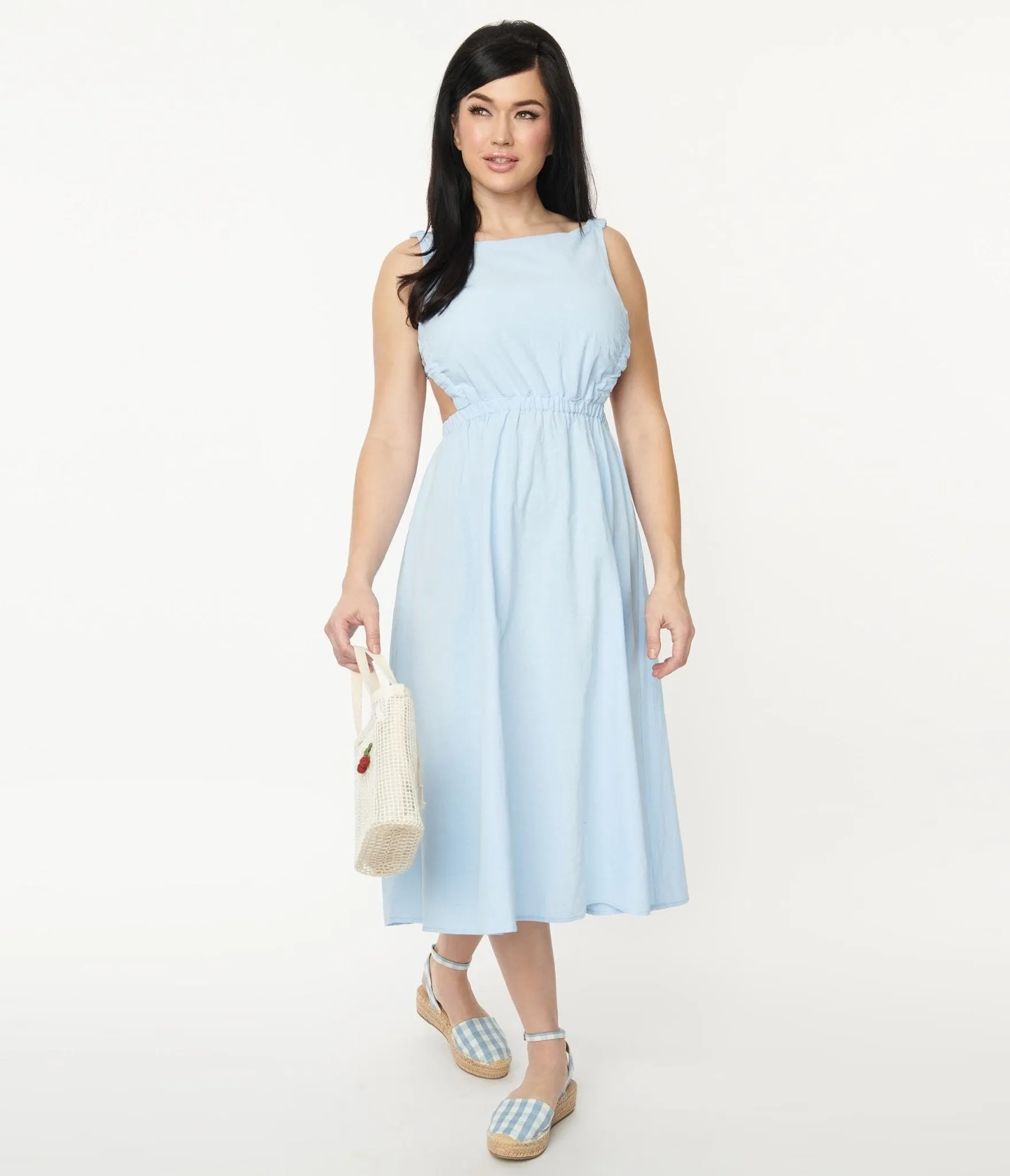 Light Blue Open Back Midi Dress sold by Unique Vintage product image thumbnail 5