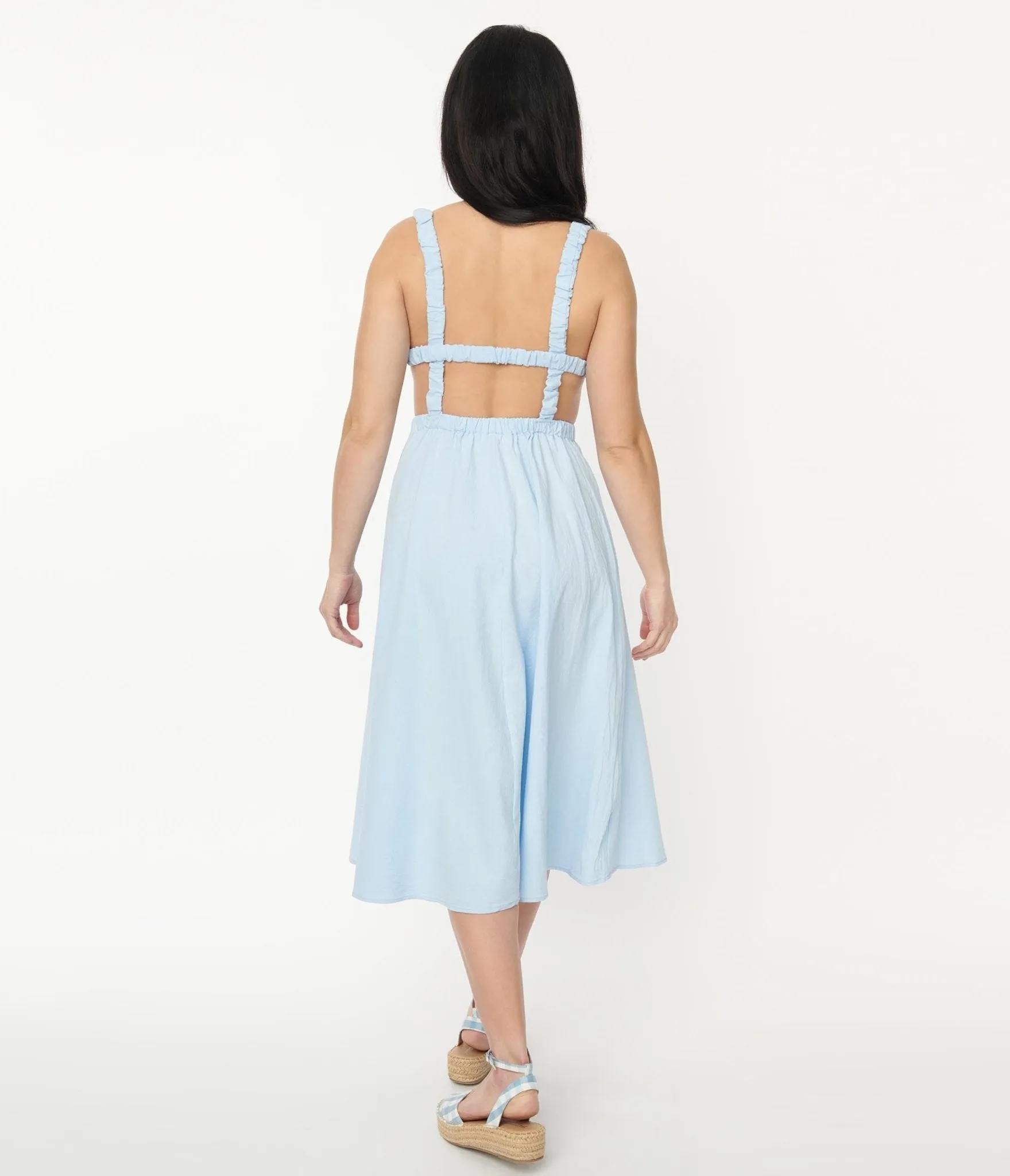 Light Blue Open Back Midi Dress sold by Unique Vintage product image thumbnail 2