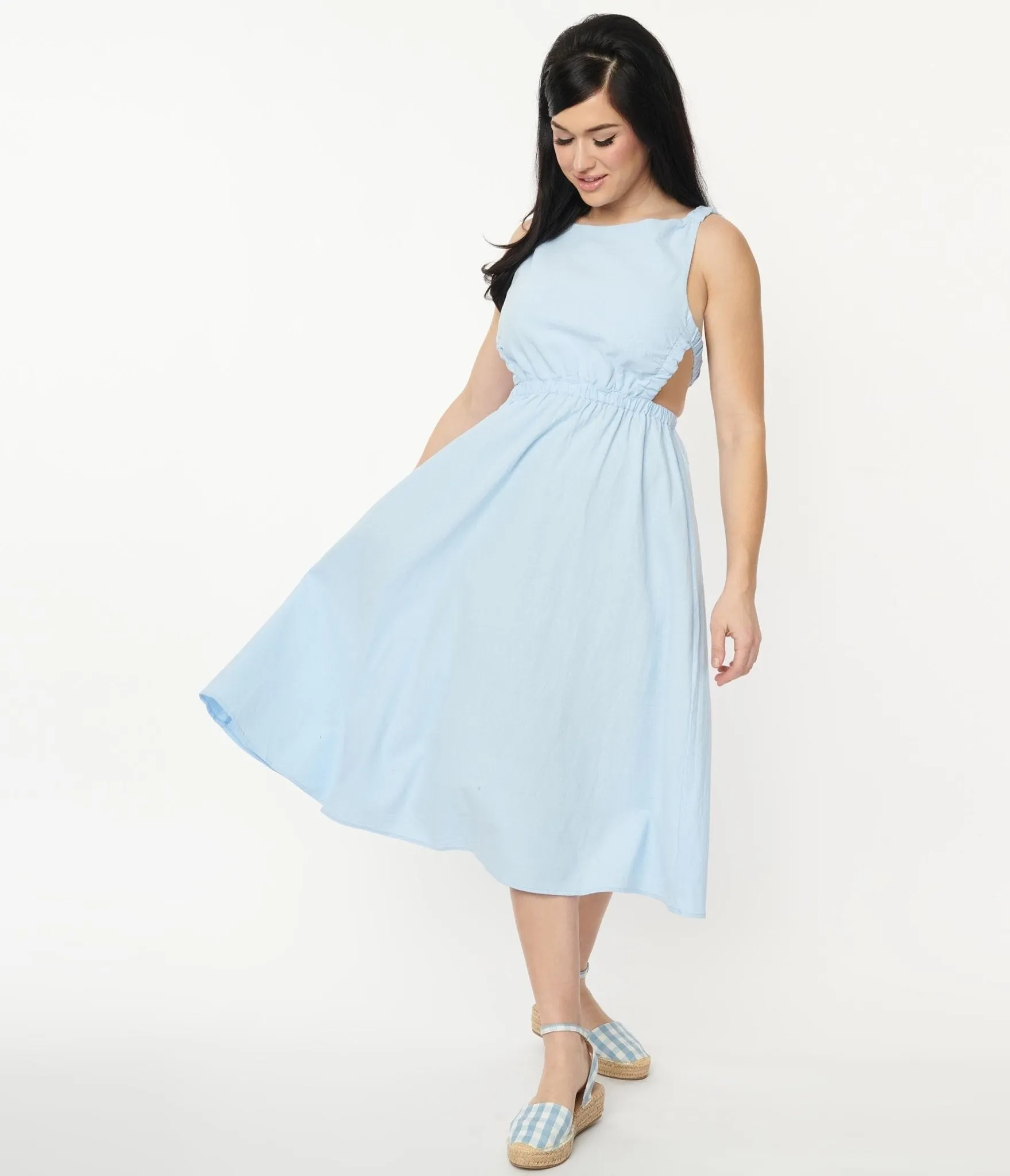 Light Blue Open Back Midi Dress sold by Unique Vintage product image thumbnail 3