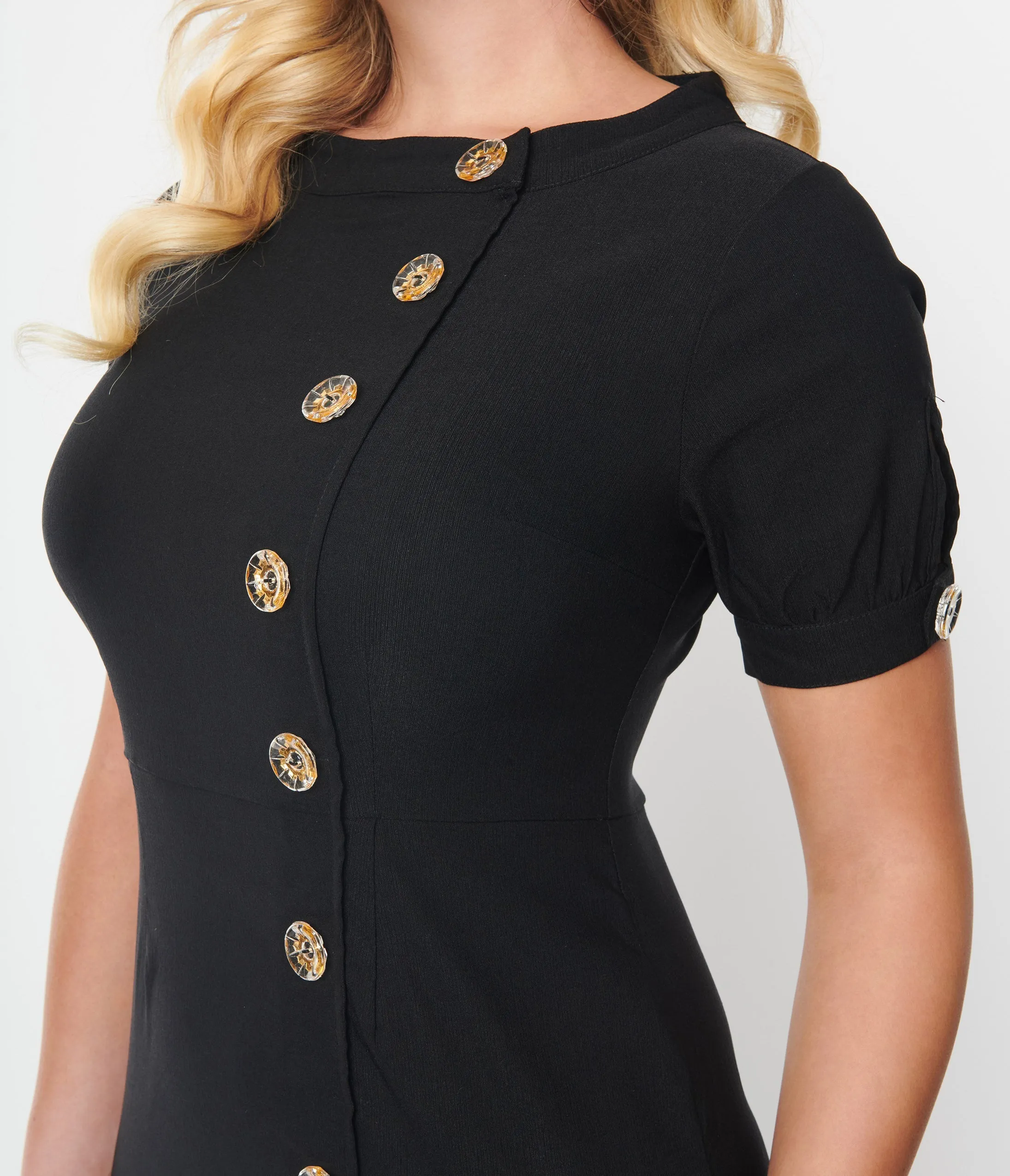 Unique Vintage 1950s Black & Gold Crystal Buttoned Wiggle Dress sold by Unique Vintage product image thumbnail 2