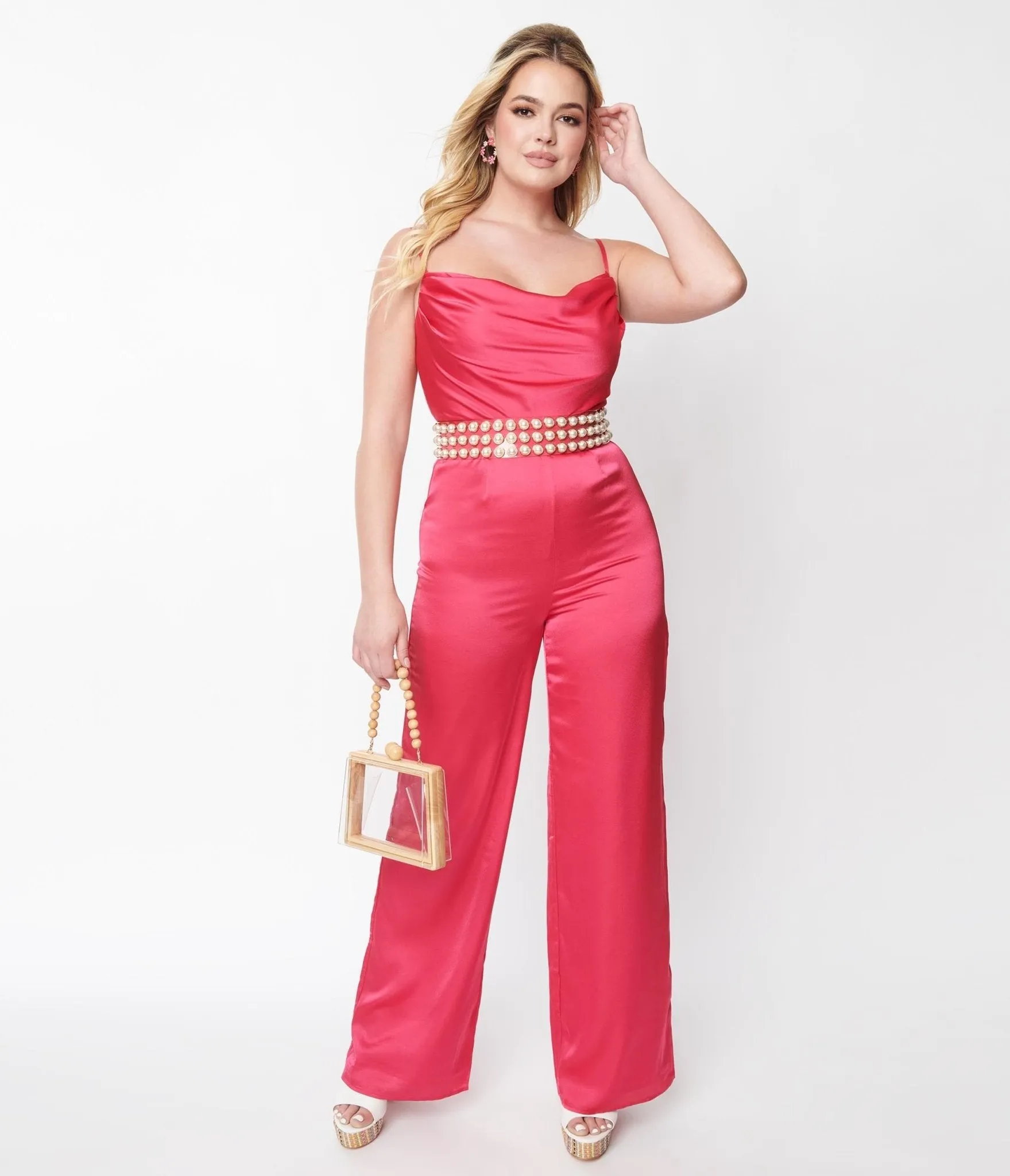 Hot Pink Chateau Satin Cowl Neck Jumpsuit sold by Unique Vintage product image thumbnail 5