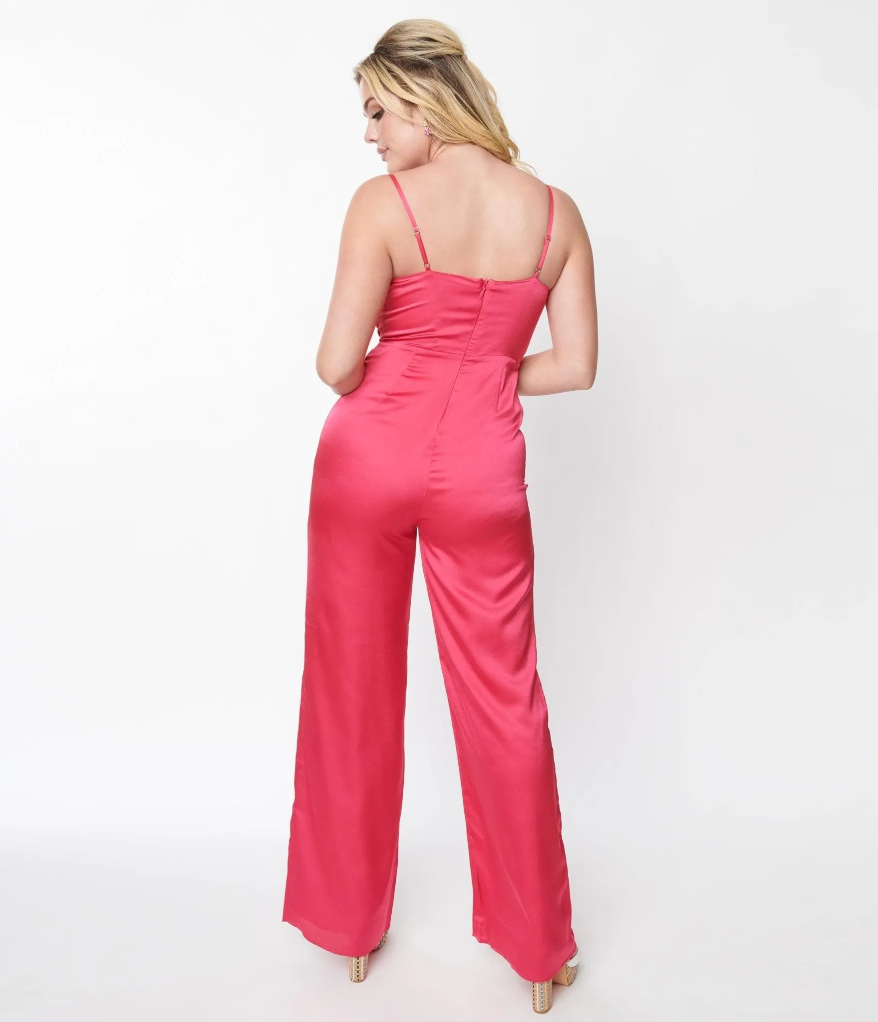 Hot Pink Chateau Satin Cowl Neck Jumpsuit sold by Unique Vintage product image thumbnail 2