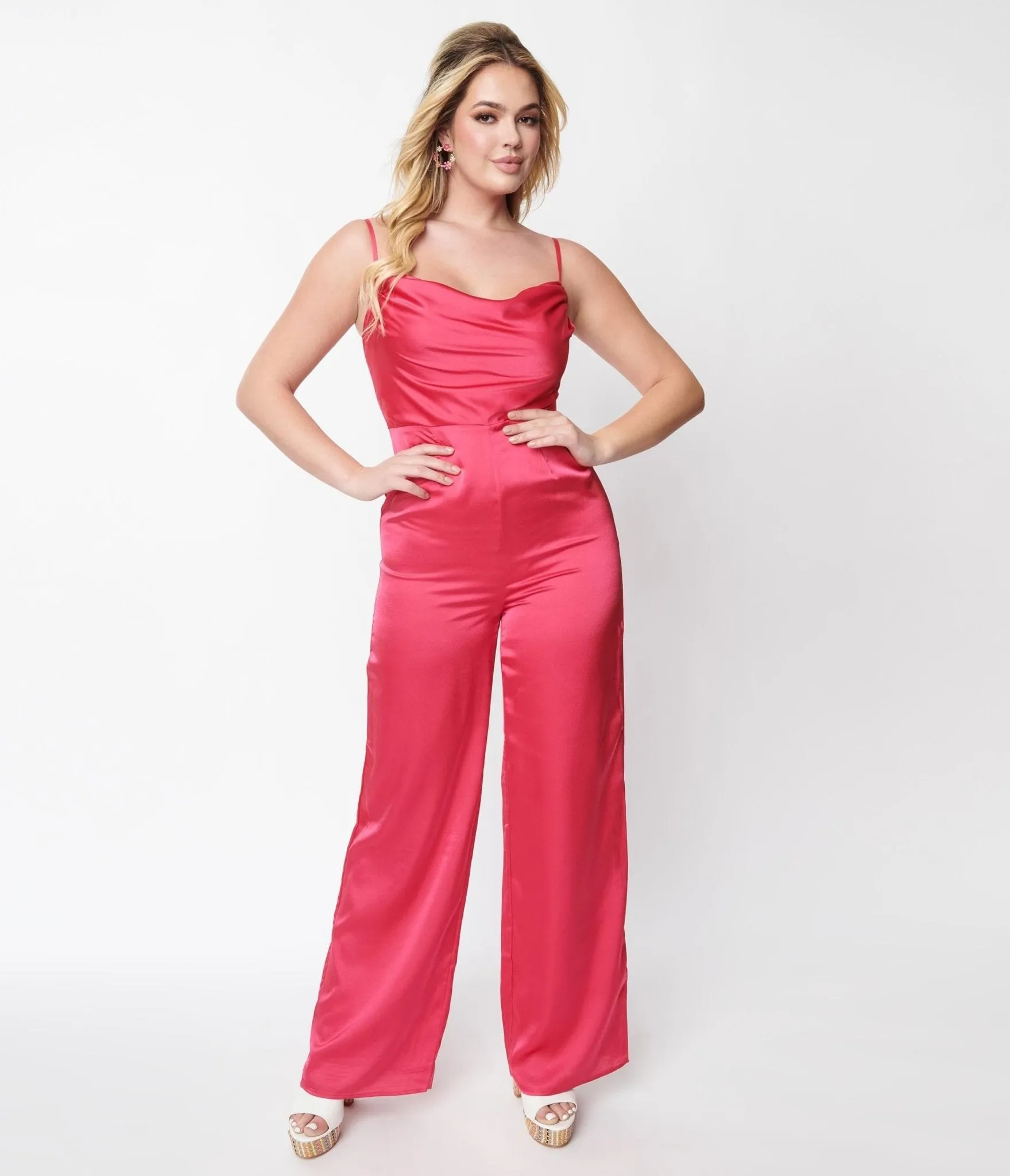 Hot Pink Chateau Satin Cowl Neck Jumpsuit sold by Unique Vintage product image thumbnail 4
